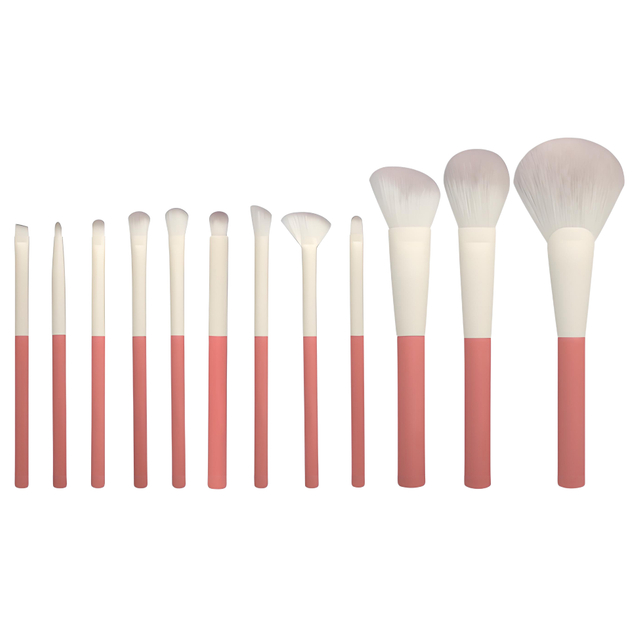 12 Piece Makeup Brush Set with Pink Handles