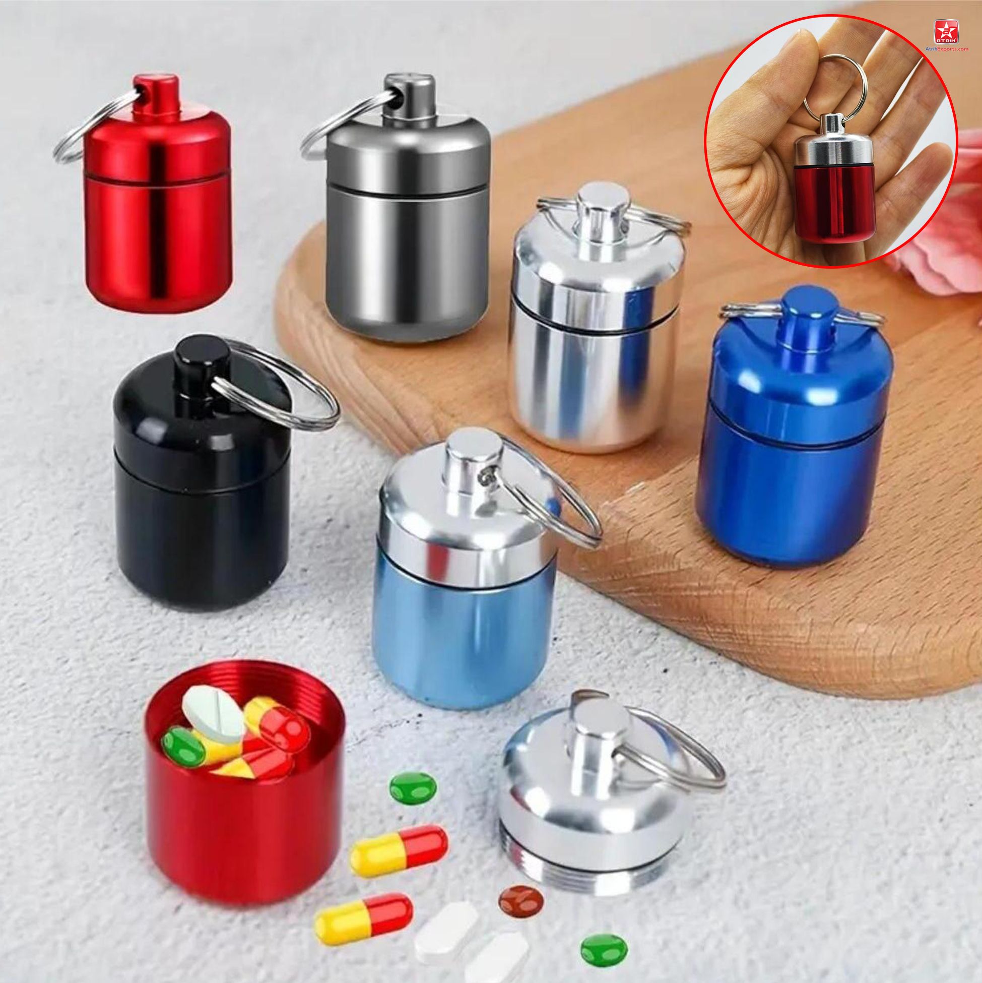 Mini Metal Pill Container Keychain