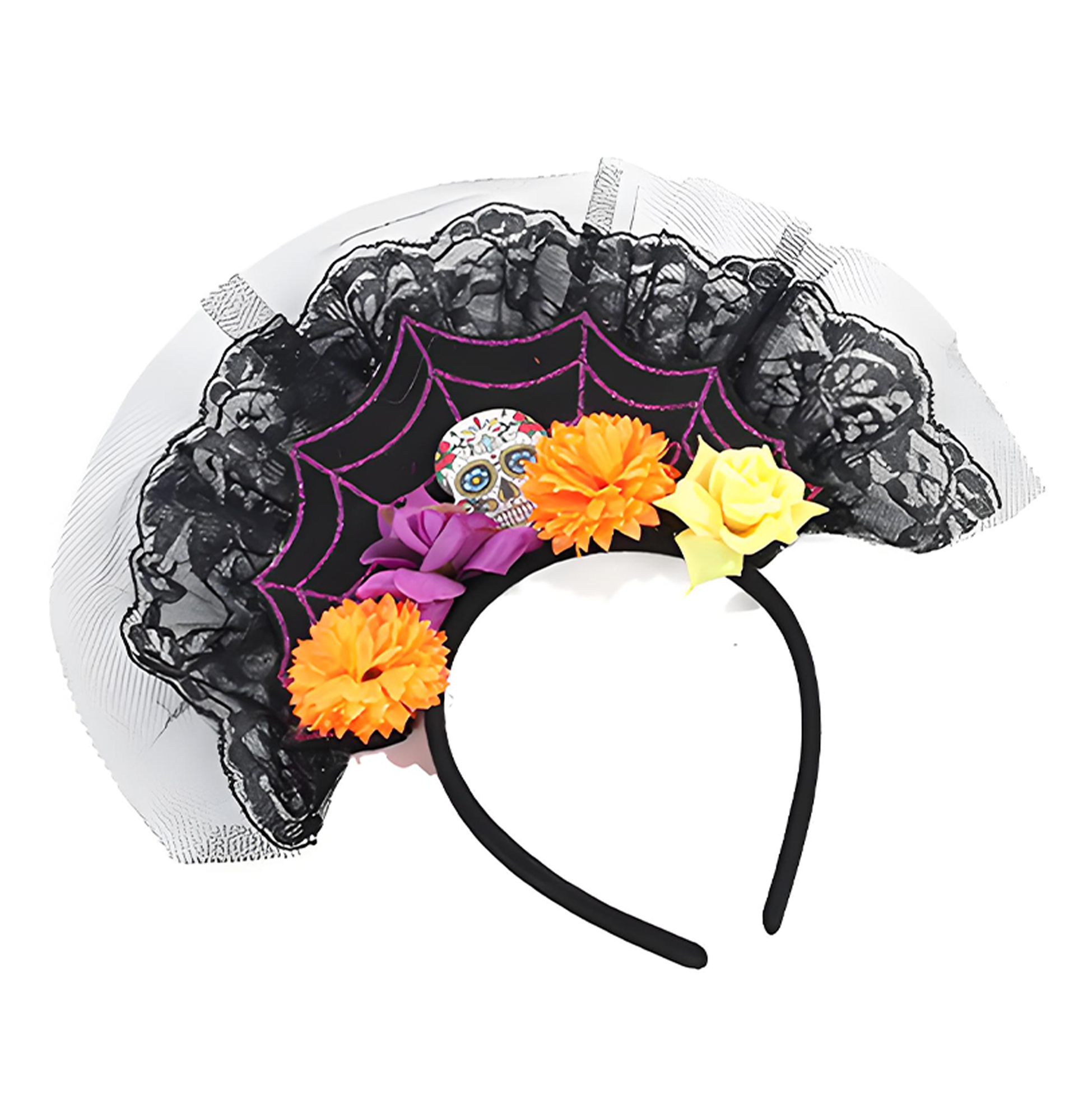 Day of The Dead Headband with Spider Web Design