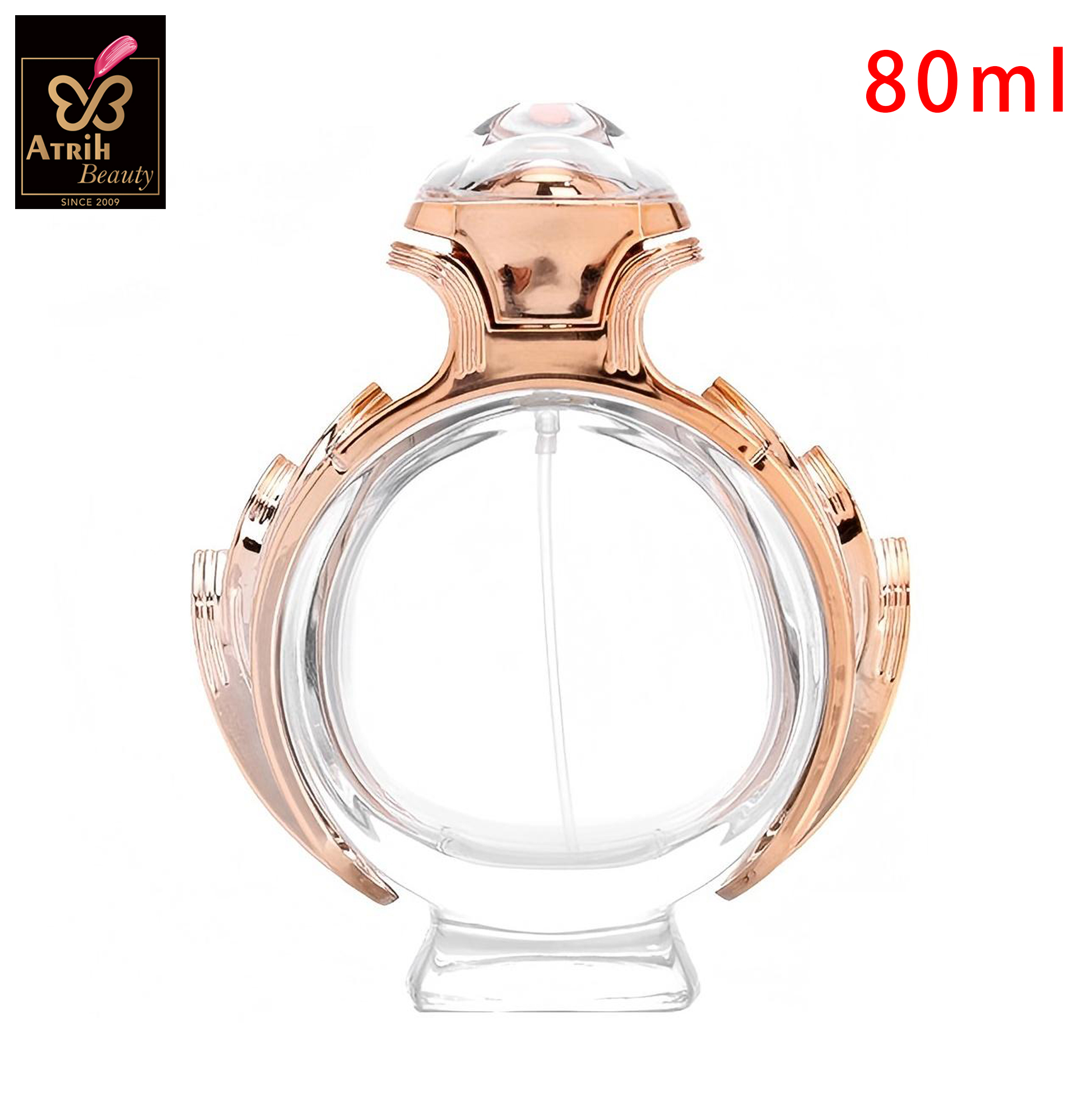 80ml Rose Gold Trimmed Round Glass Perfume Bottle