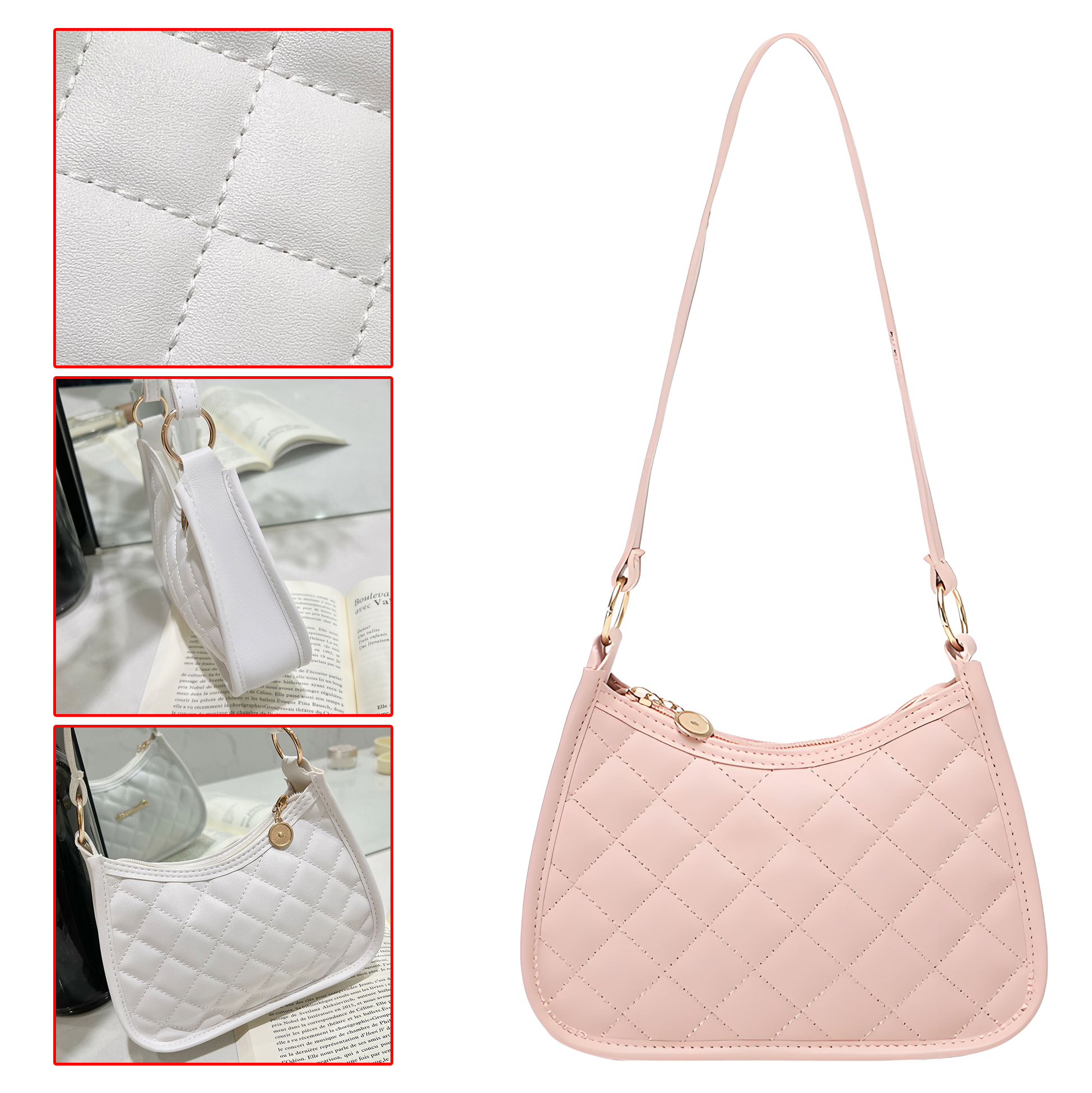 Pink Quilted Shoulder Handbag