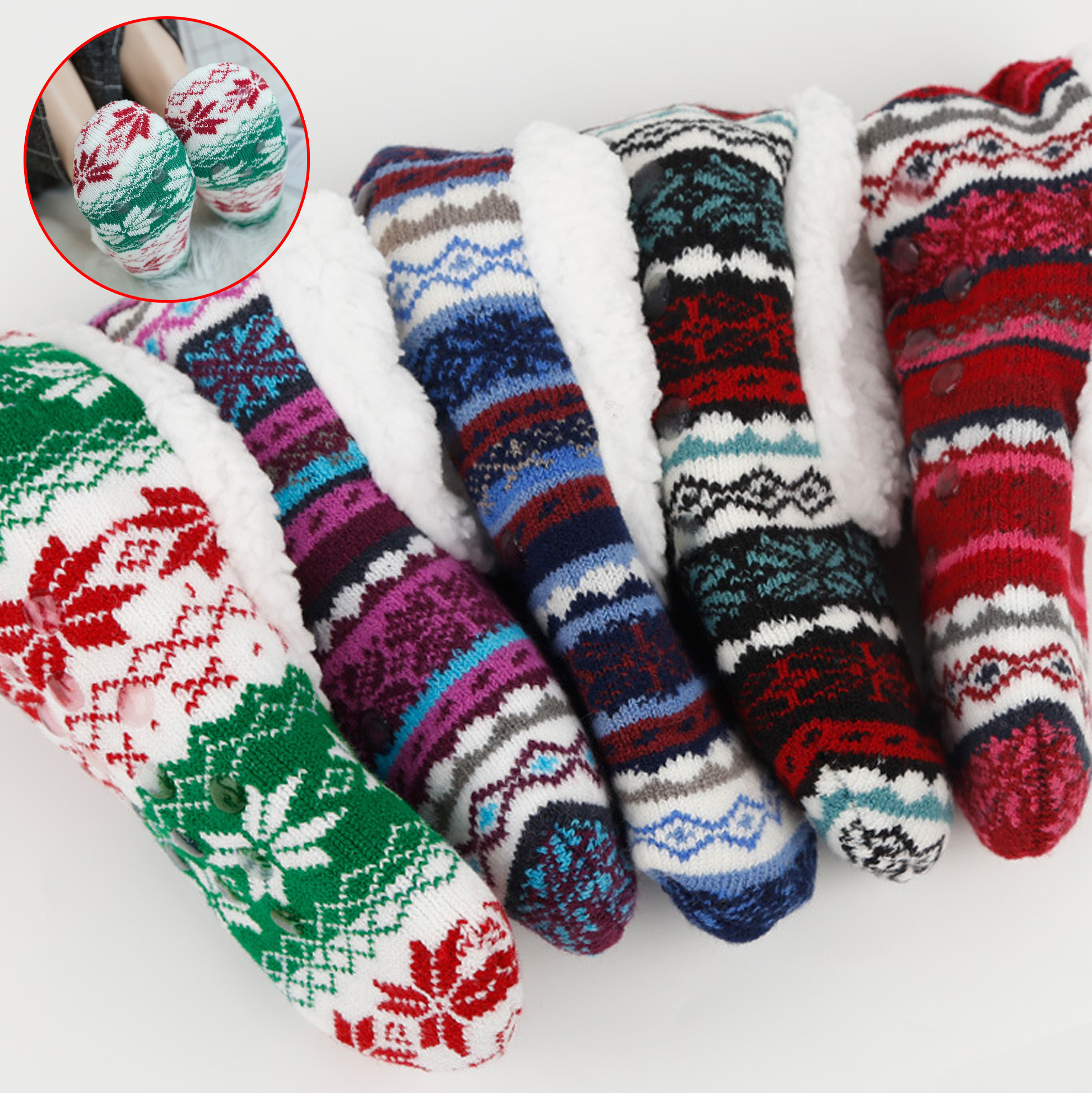 Fuzzy Lined Knit Slipper Socks