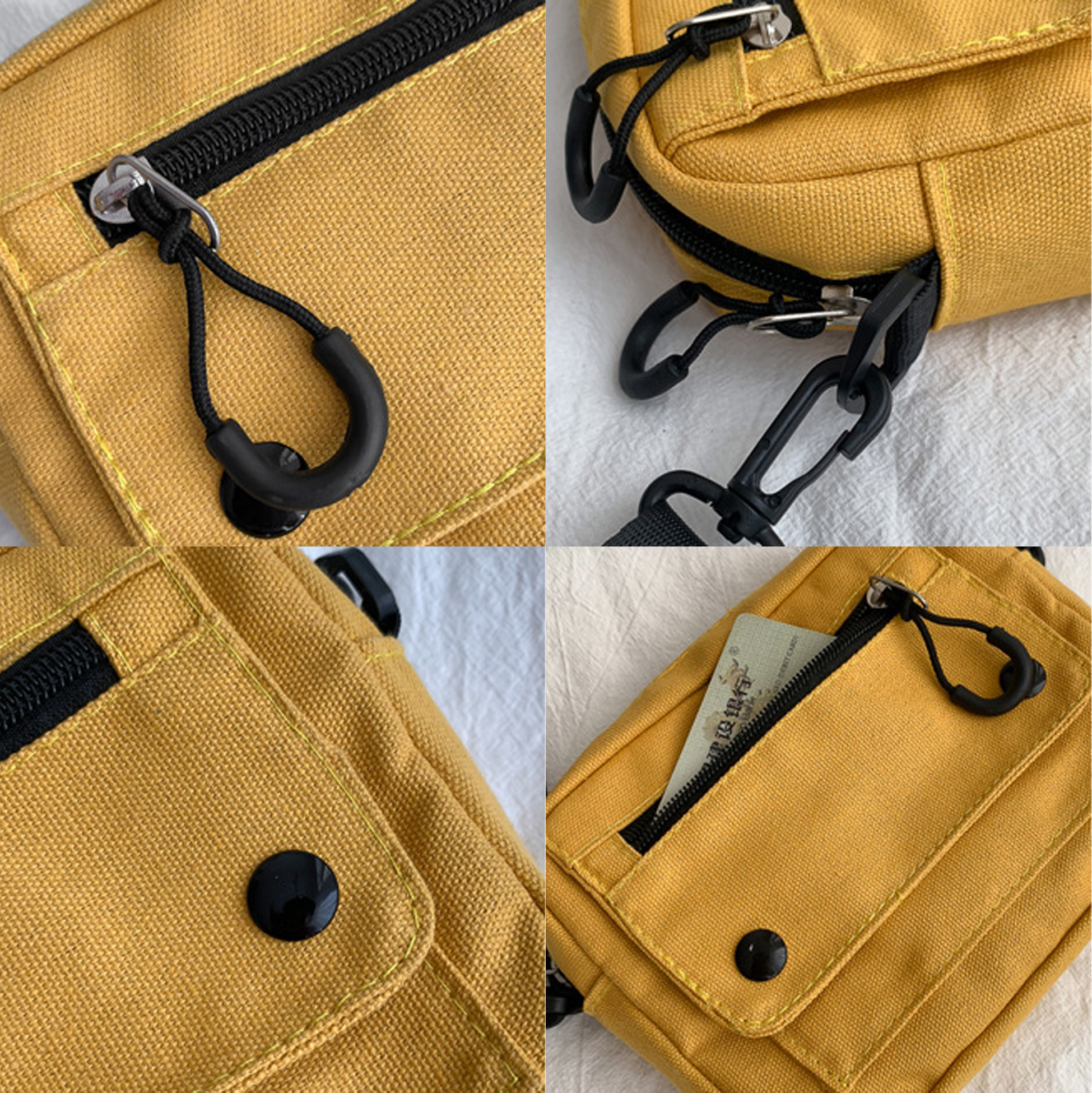 Yellow Canvas Crossbody Bag with Front Pocket