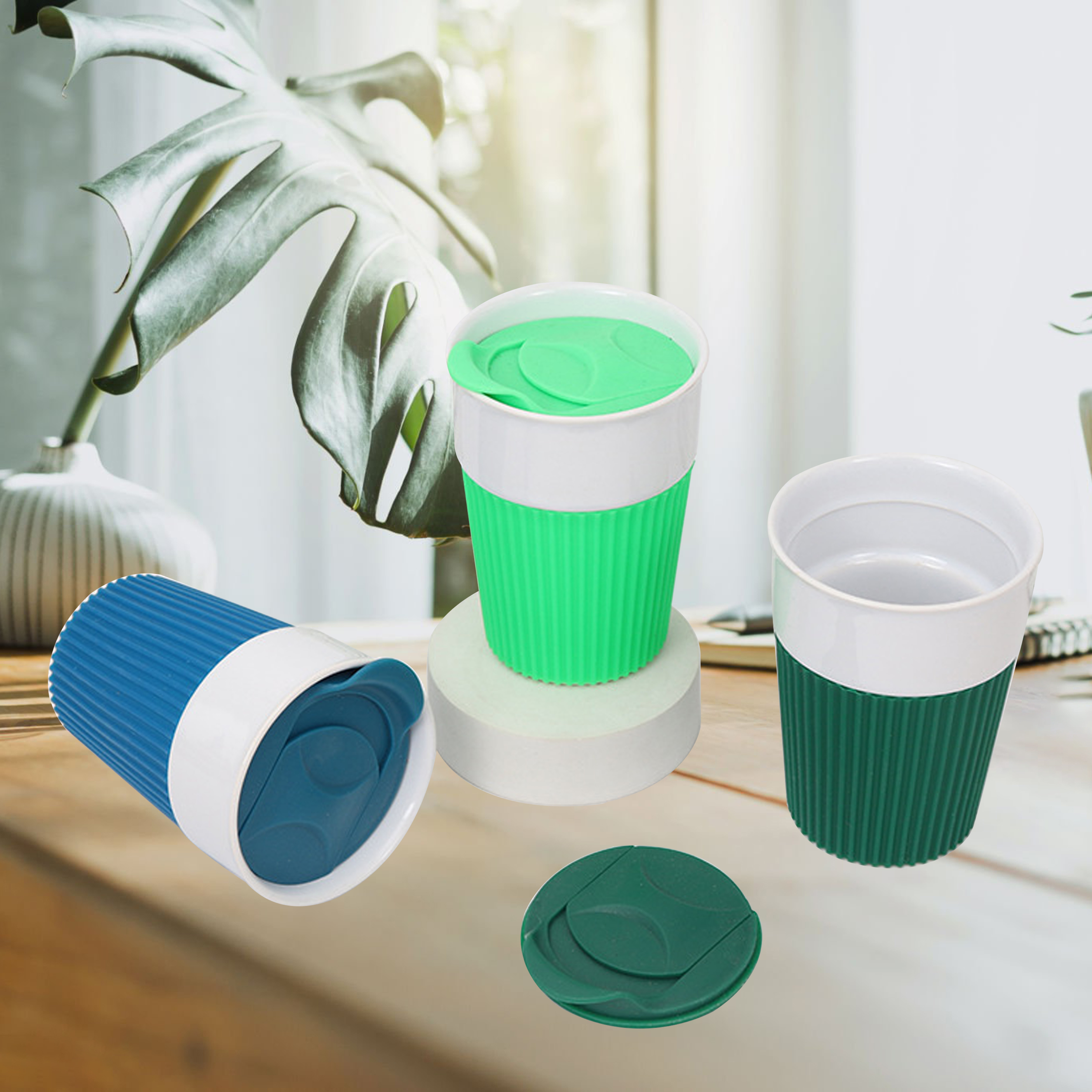 Insulated Travel Coffee Cup with Slider Lid Silicone Sleeve