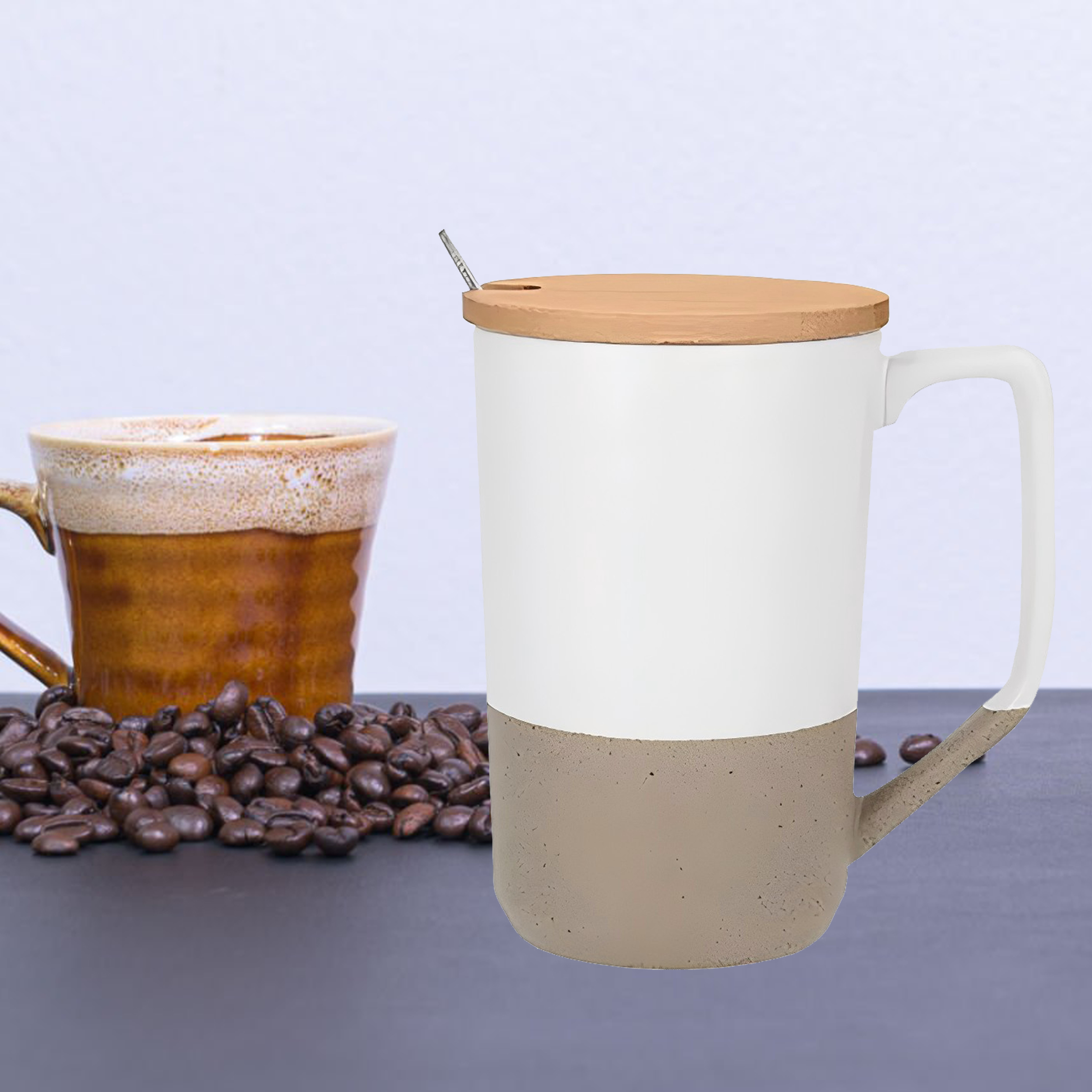 Ceramic Mugs with Bamboo Lids