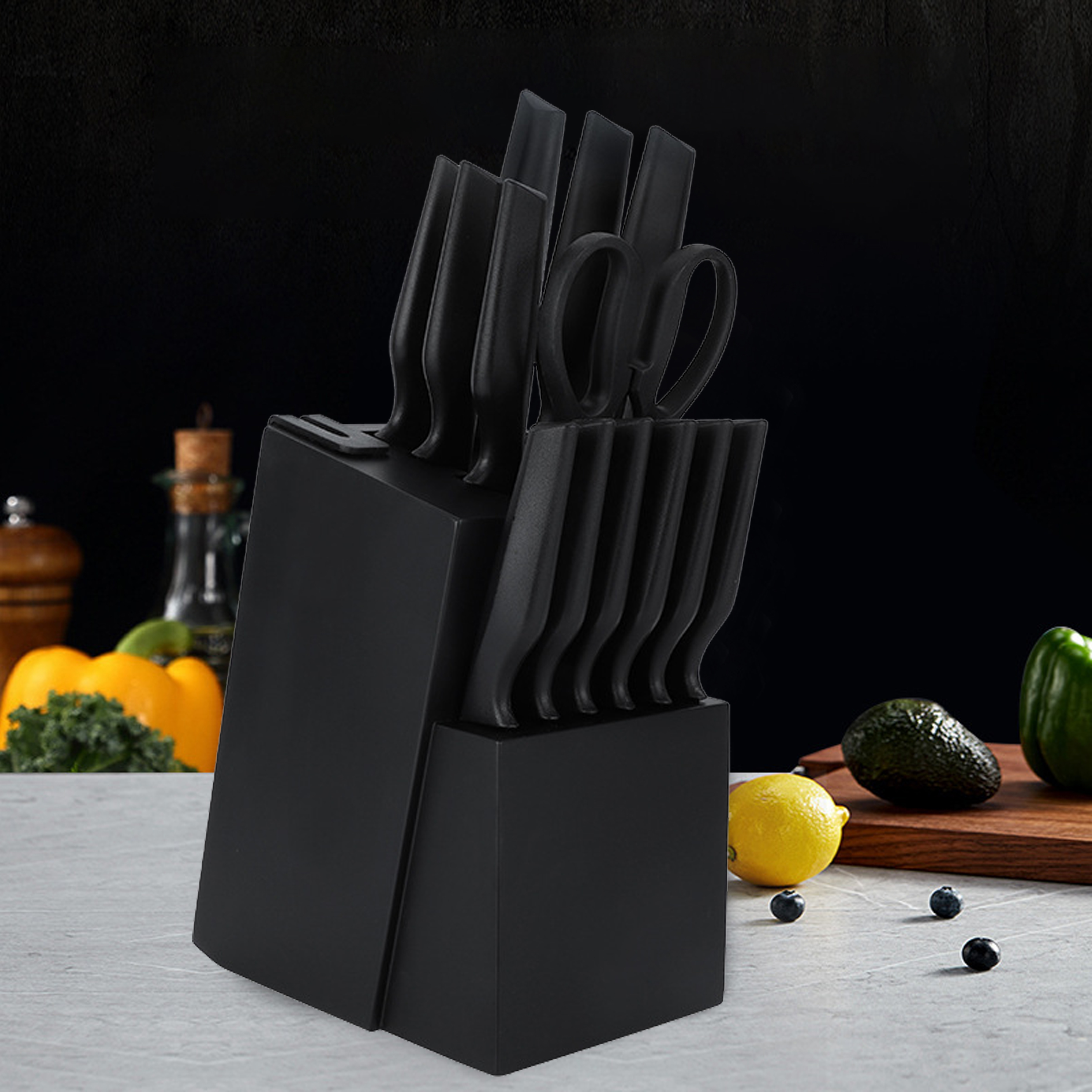 17 - Piece Black Kitchen Knife Set with Block And Shears
