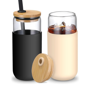 Glass Tumbler with Bamboo Lid and Silicone Sleeve