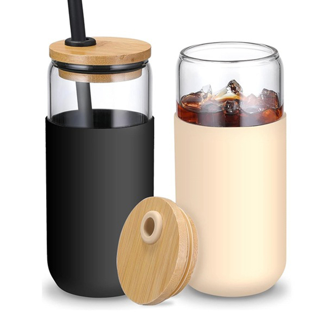 Glass Tumbler with Bamboo Lid and Silicone Sleeve