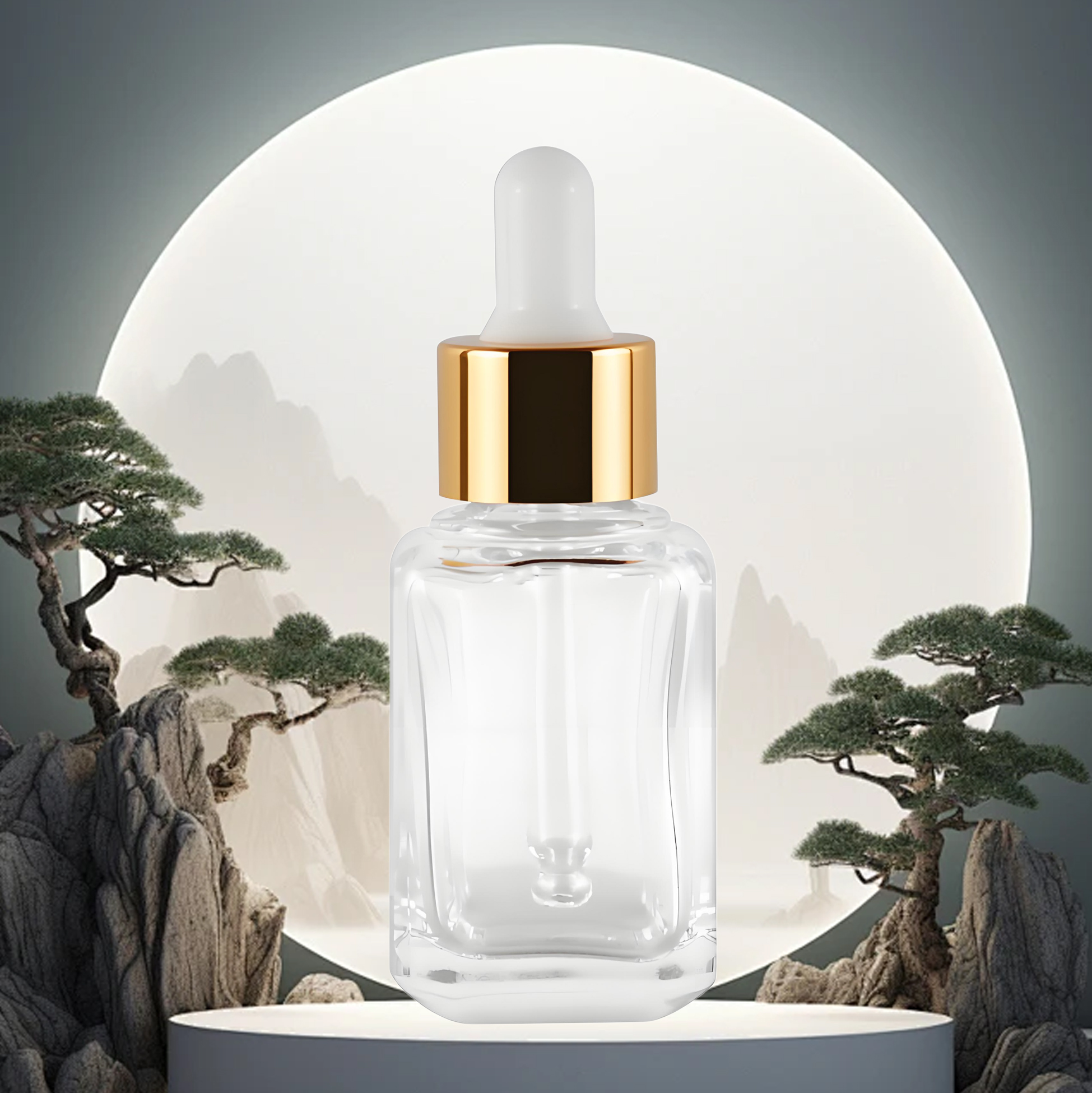 Clear Glass Dropper Bottle with Gold 