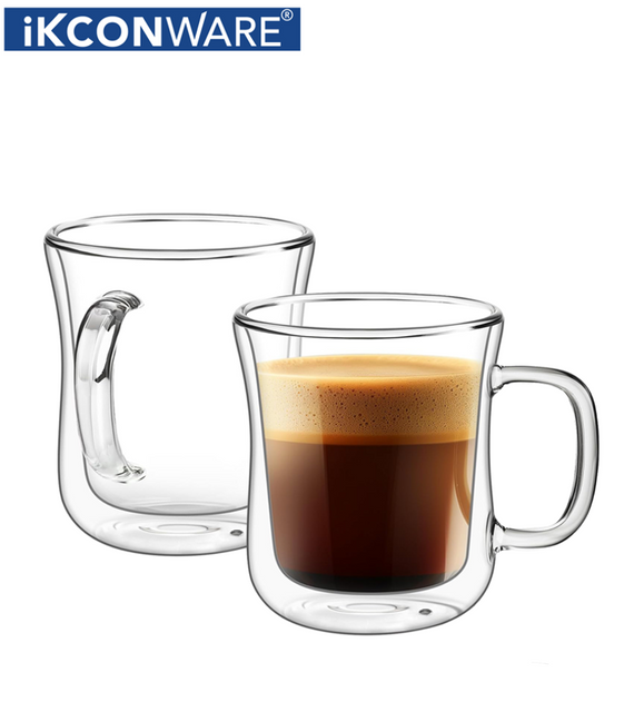 230ml350ml450ml Double Walled Glass Coffee Mug with Handle