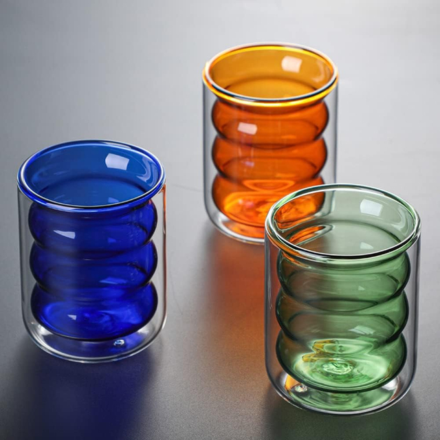 200ml Double Walled Wavy Glass Cup
