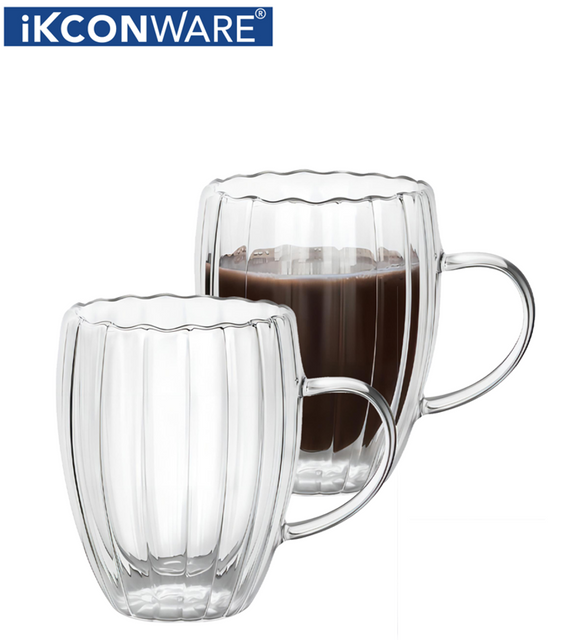 Double Walled Ribbed Glass Mug with Handle