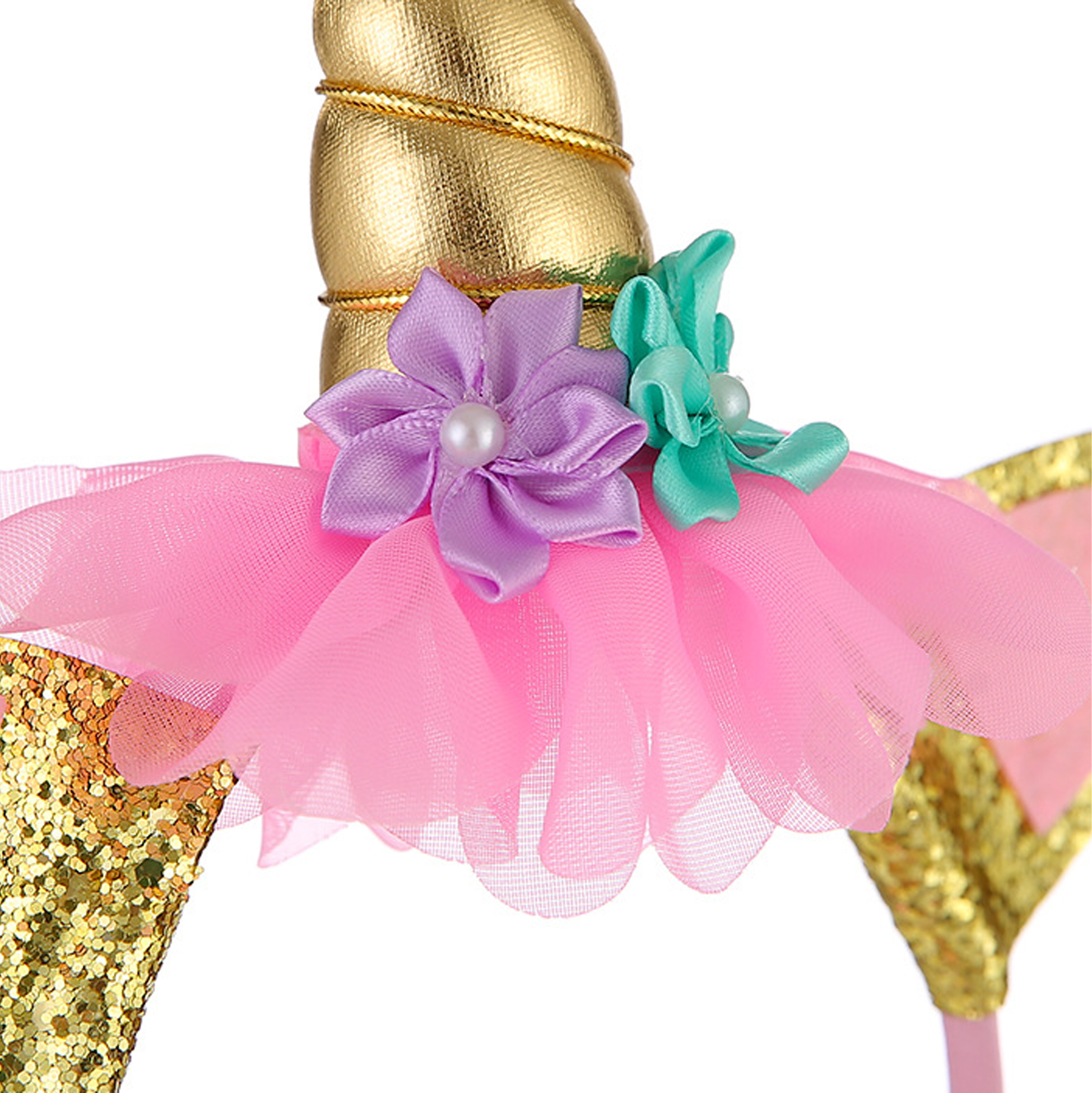 Unicorn Headband with Ears and Flowers