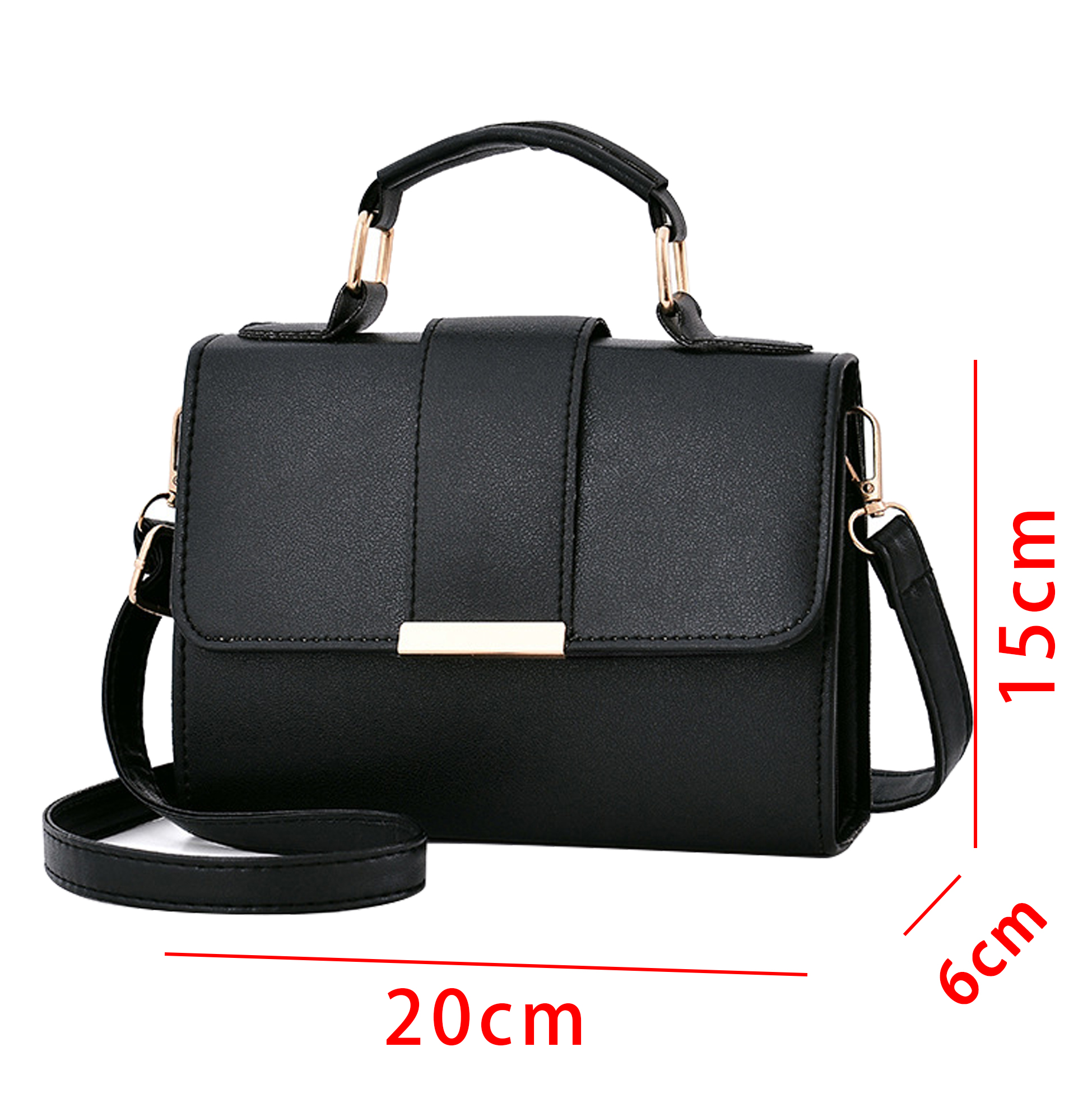 Black Leatherette Structured Satchel Handbag