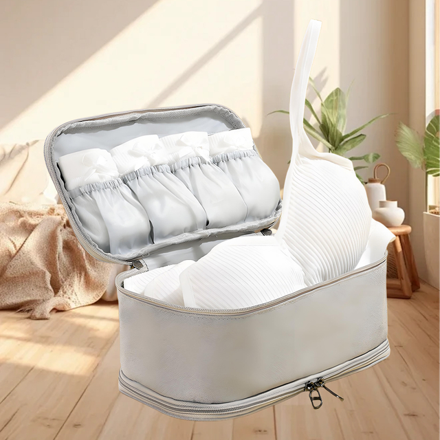 Gray Travel Bra And Underwear Organizer Bag