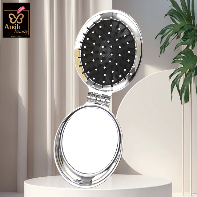 Beauty Compact Hair Brush with Mirror