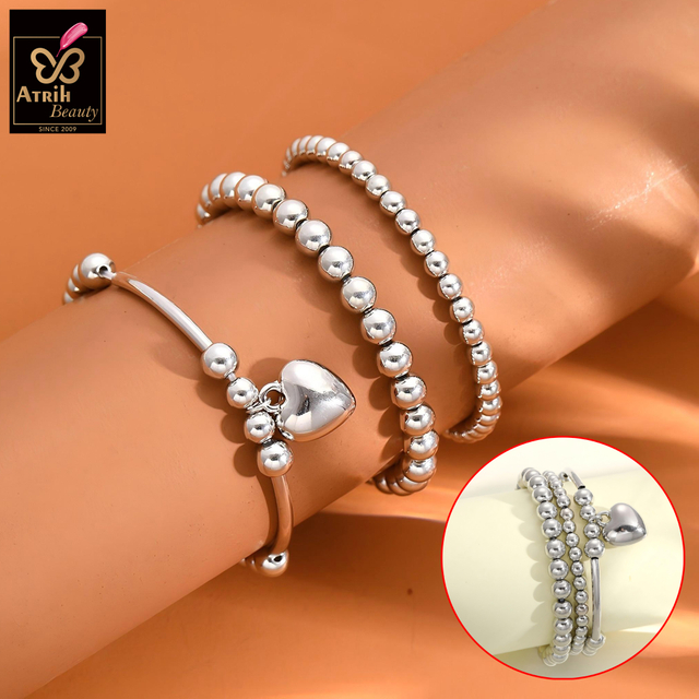 Silver Tone Beaded Bracelet Set 