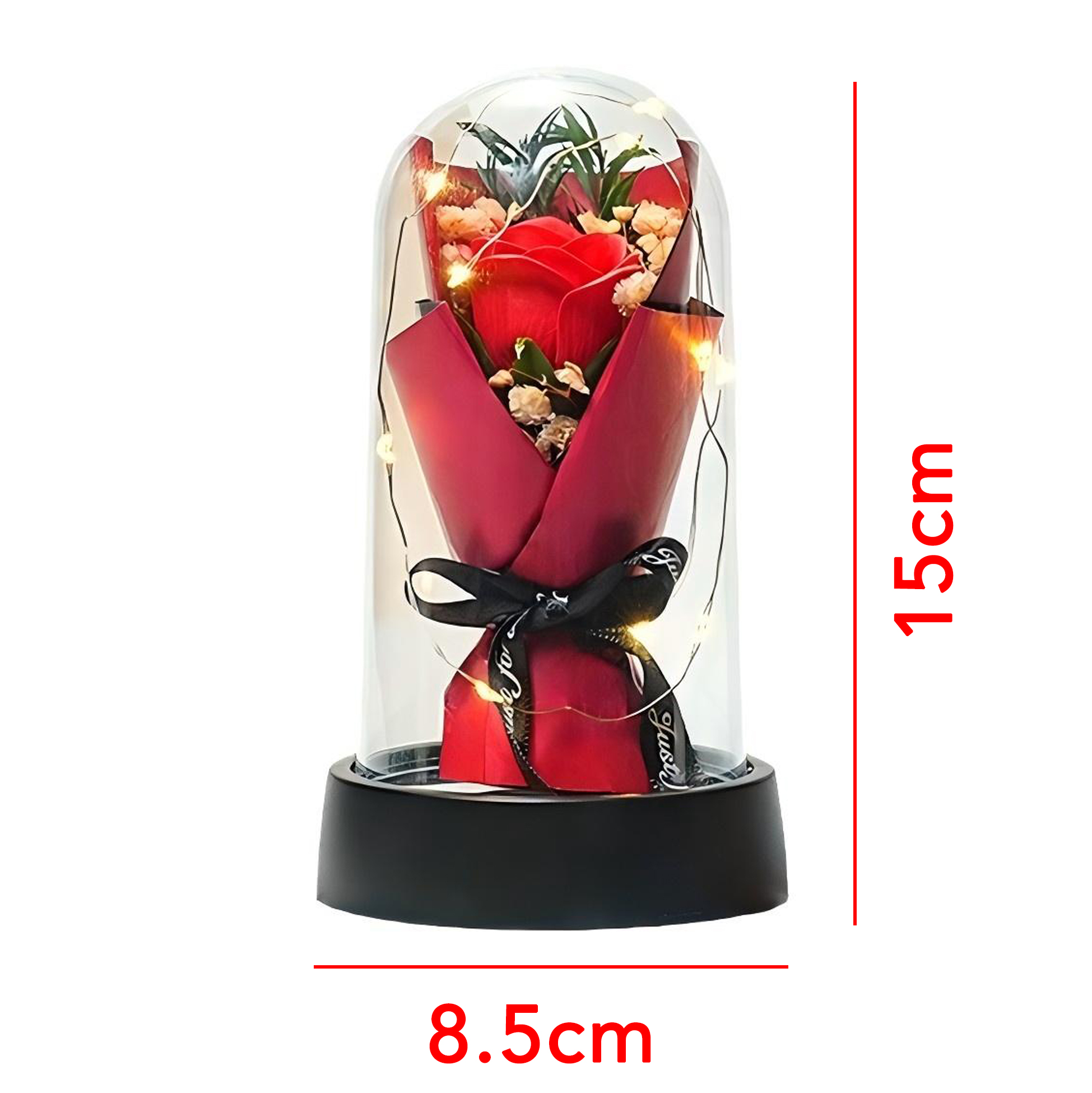 Preserved Rose in Glass Dome with LED Lights