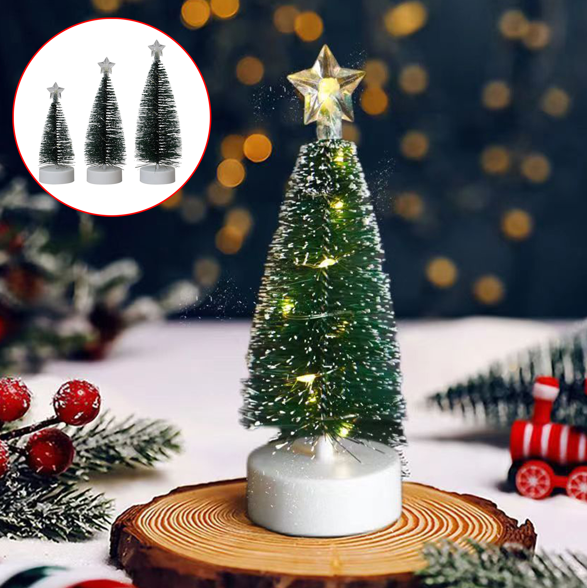 Set of 3 Mini Artificial Christmas Trees with Star Topperss