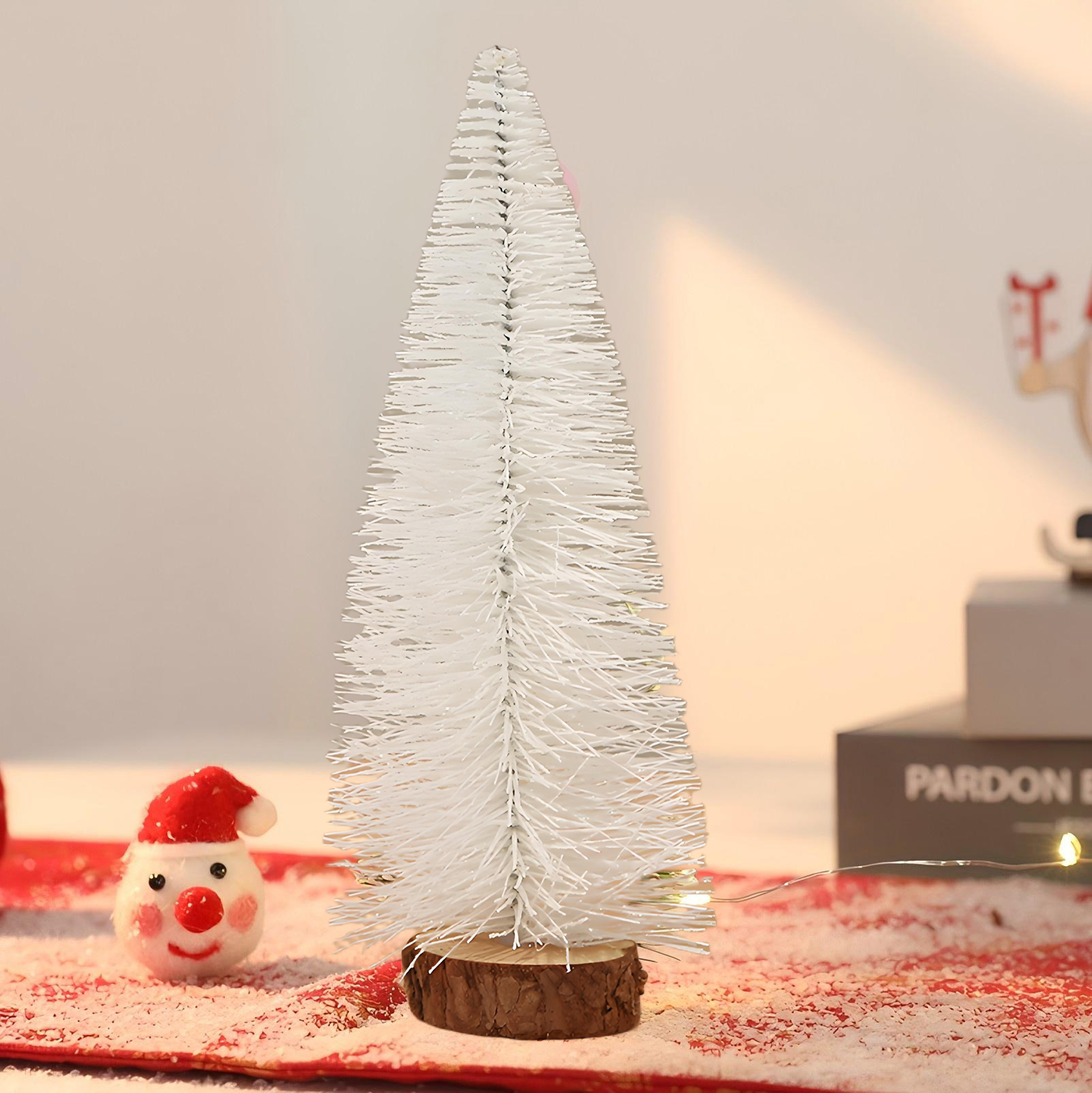 White Artificial Christmas Tree with Log Base