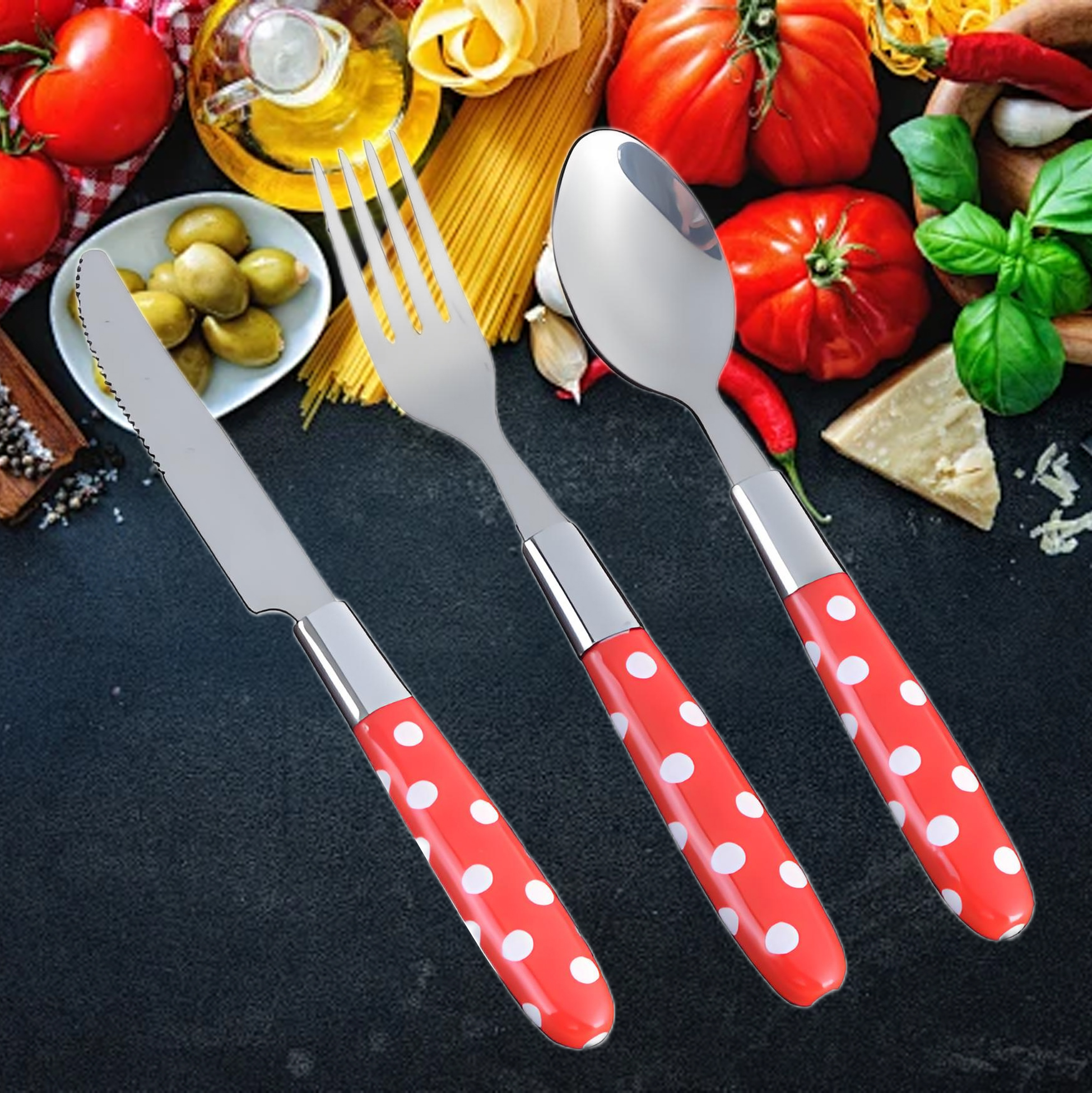Red Polka Dot Plastic Handled Cutlery Set