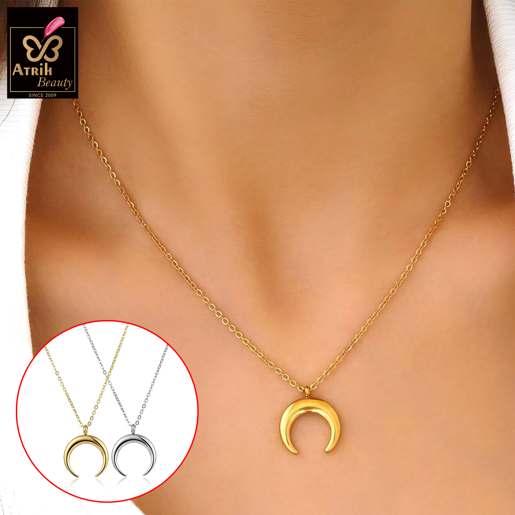  Gold Plated Crescent Moon Pendant Necklace