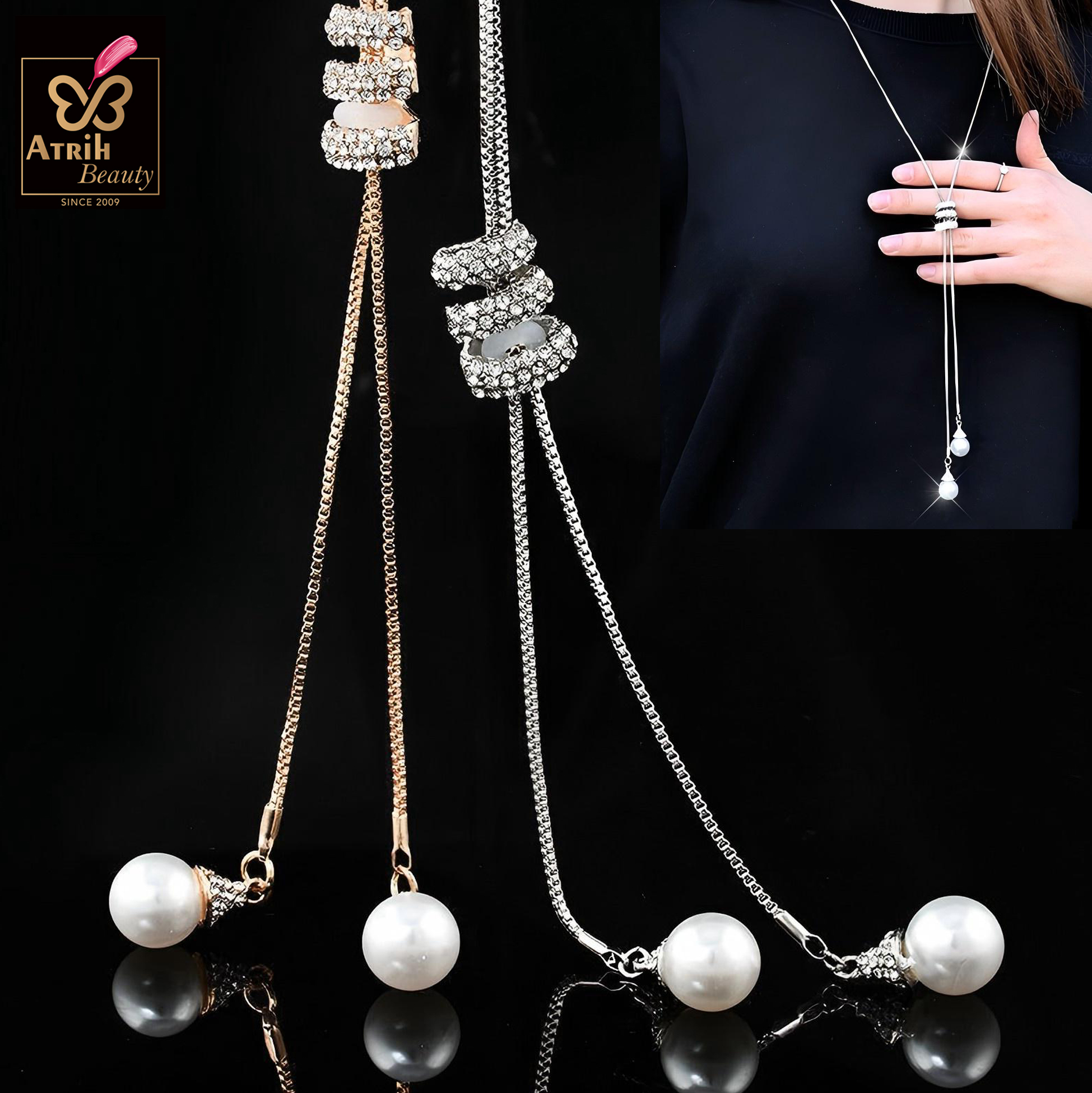 Double Pearl Drop Necklace