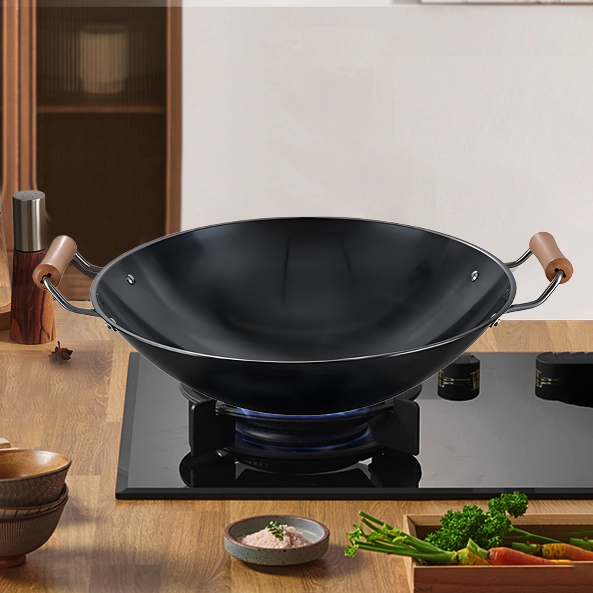 Iron Wok with Wooden Handles