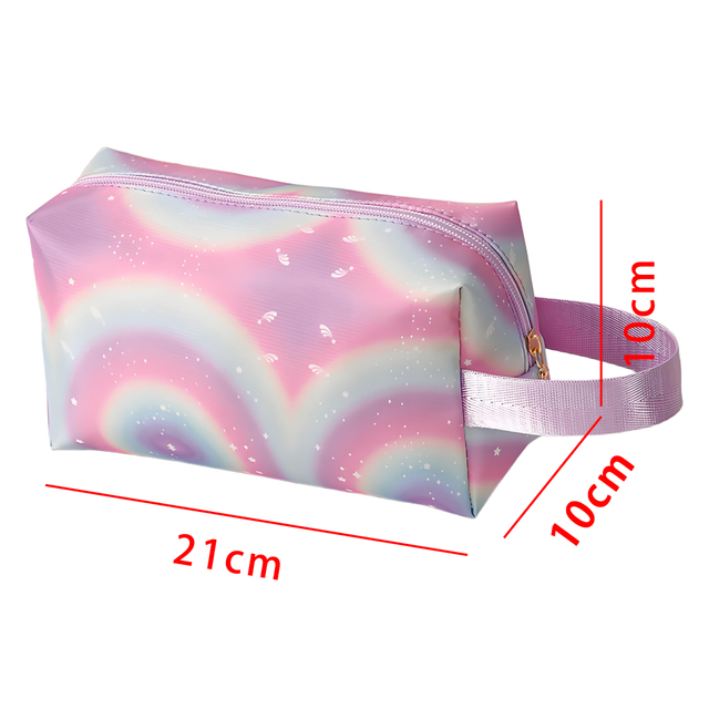 Pastel Rainbow Printed Makeup Bag with Carrying Strap