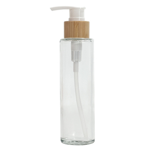 Plastic Press Pump Lotion Bottle with Bamboo Lid