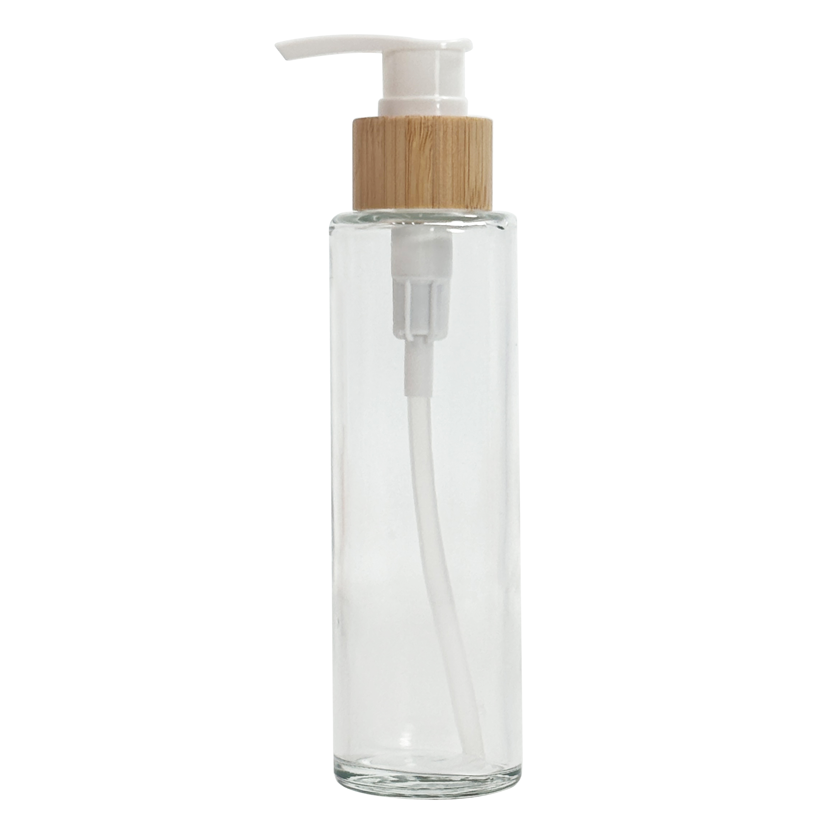 Plastic Press Pump Lotion Bottle with Bamboo Lid