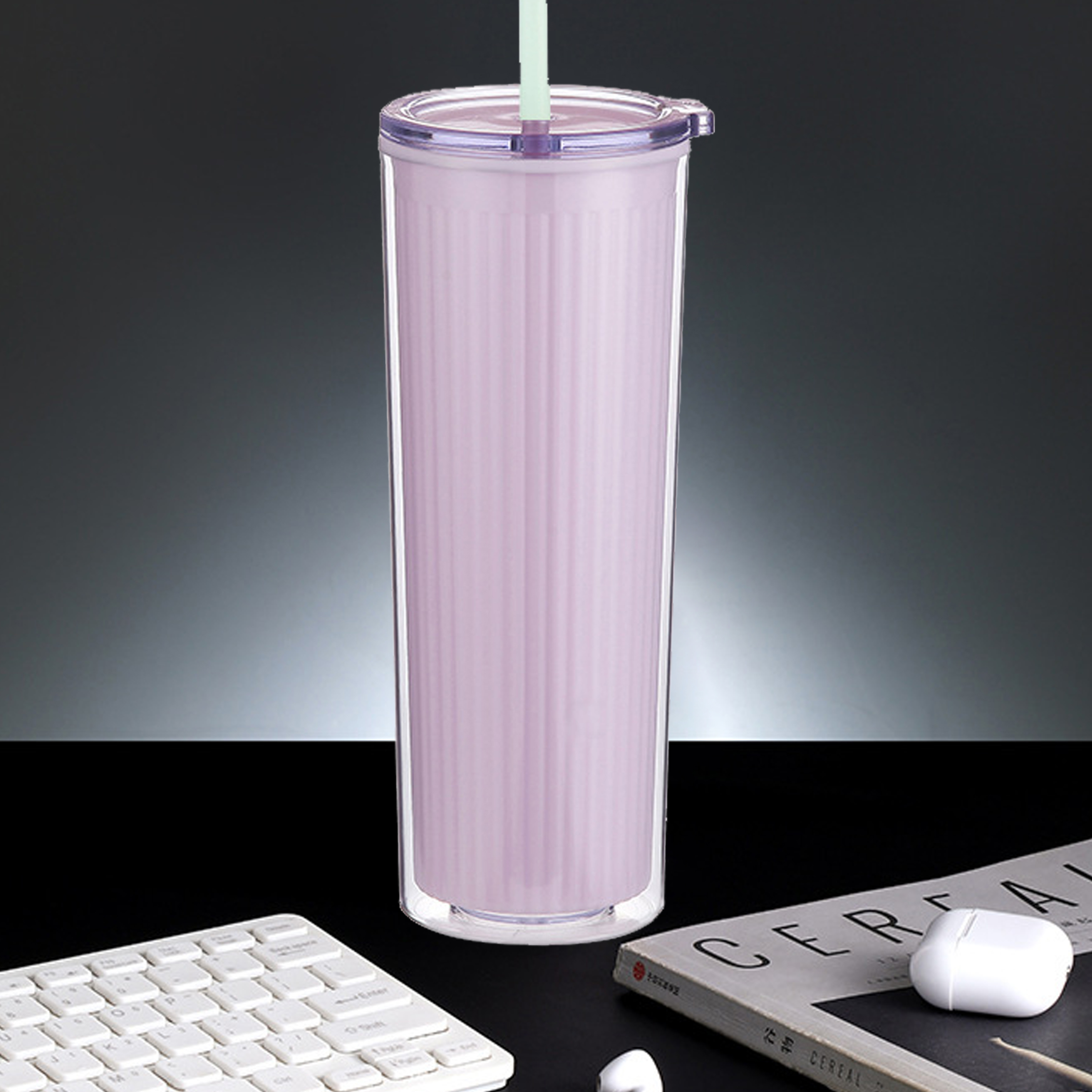 4-Piece Set 750ml Double-Walled Plastic Straw Cup
