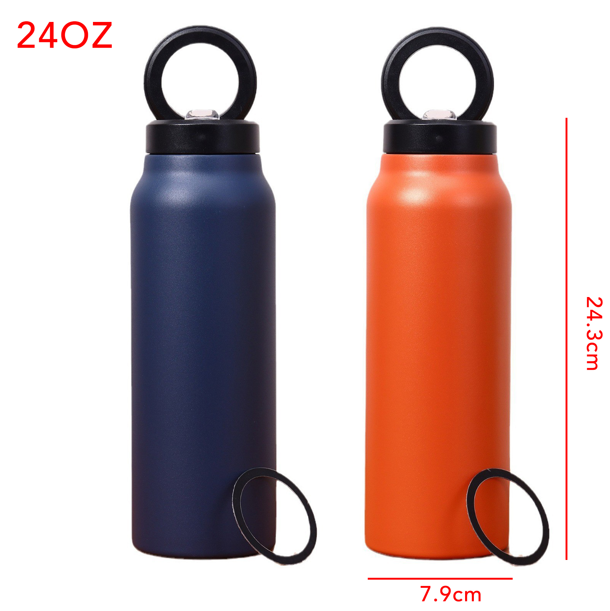 24oz Insulated Stainless Steel Water Bottle with Magnetic Phone Holder Lid