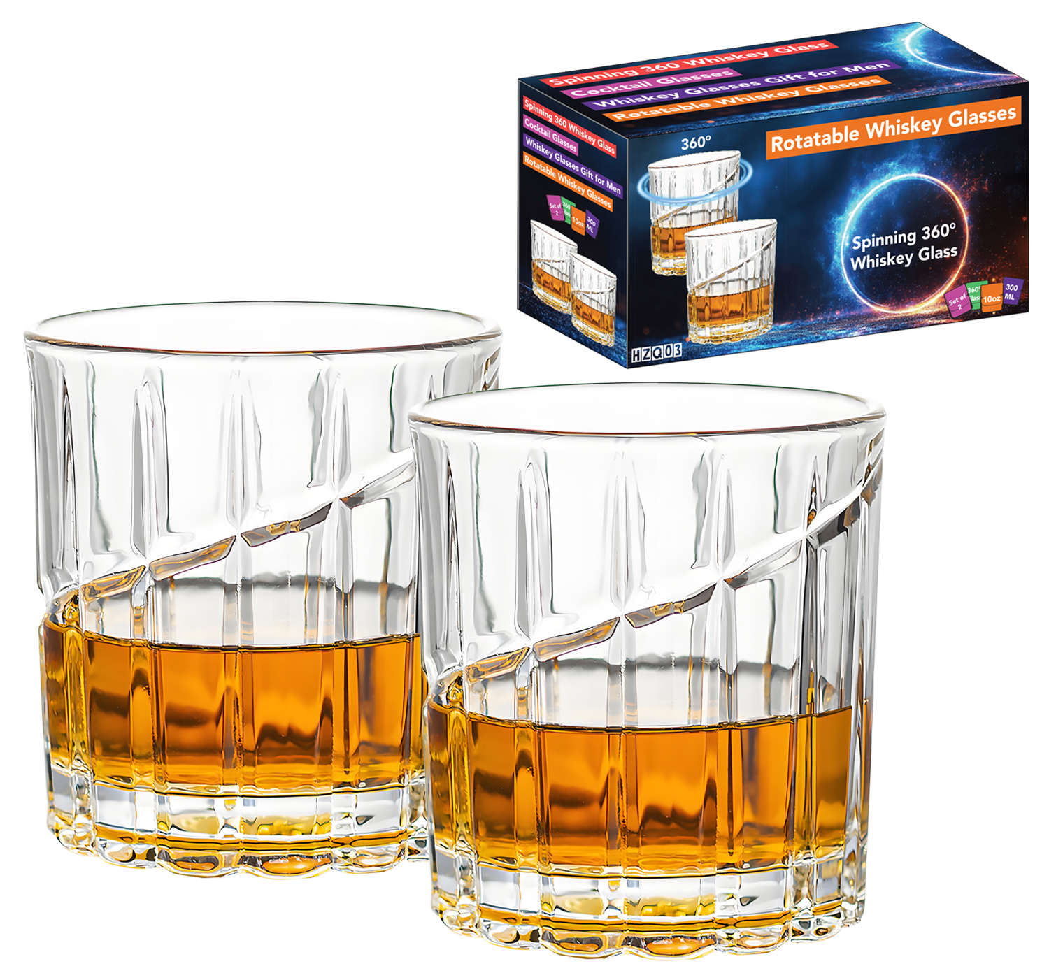2 Piece Set of Revolving Whiskey Glasses