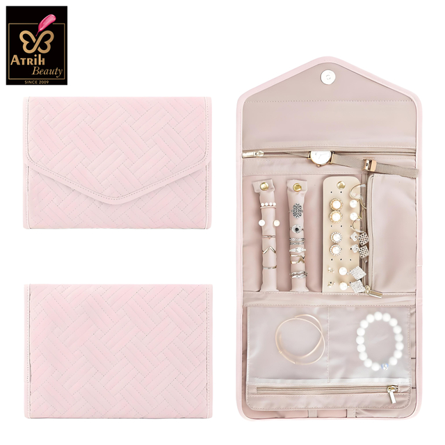 Pink Polyester Jewelry Organizer Wallet