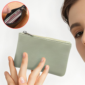 PU Leather Zippered Card & Coin Wallet