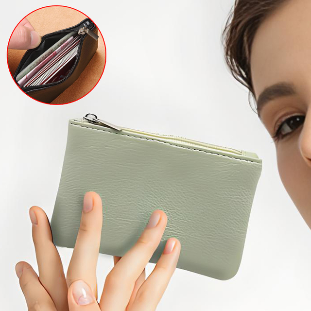 PU Leather Zippered Card & Coin Wallet