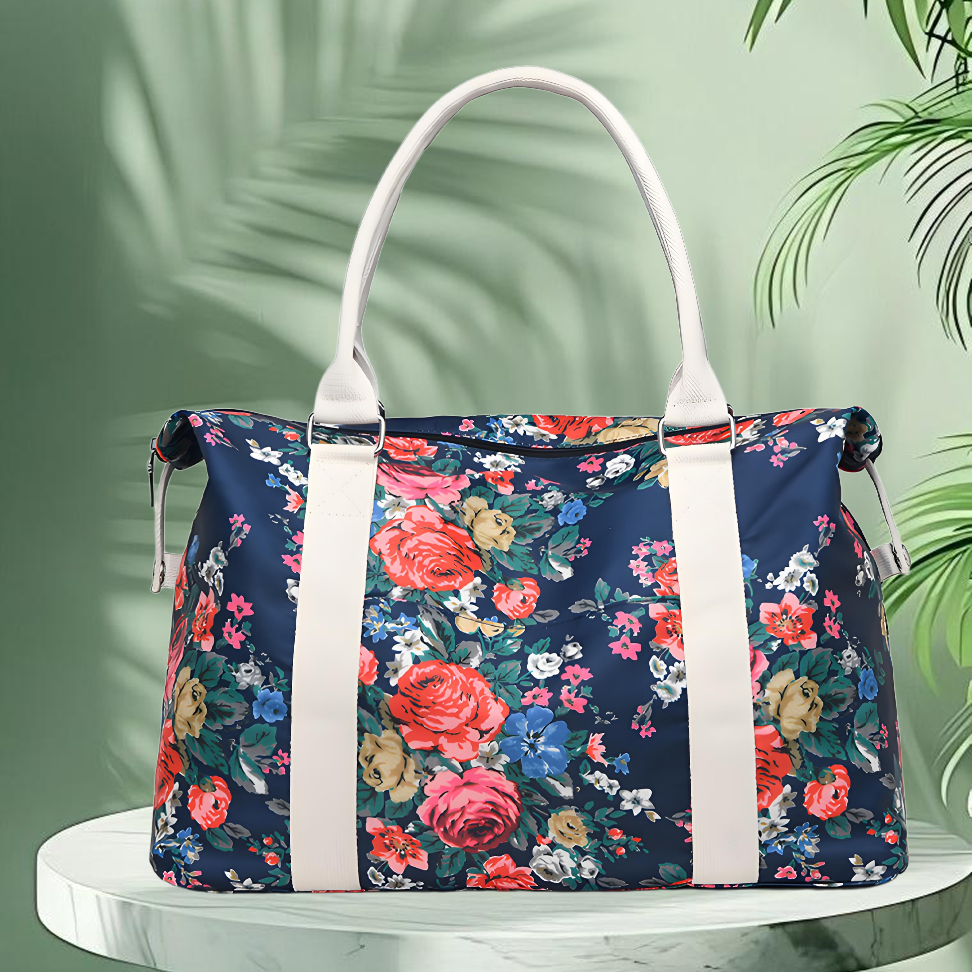 Floral Print Nylon Tote Bag
