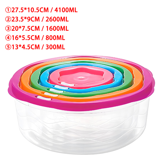 5 Piece Plastic Food Storage Bowl Set