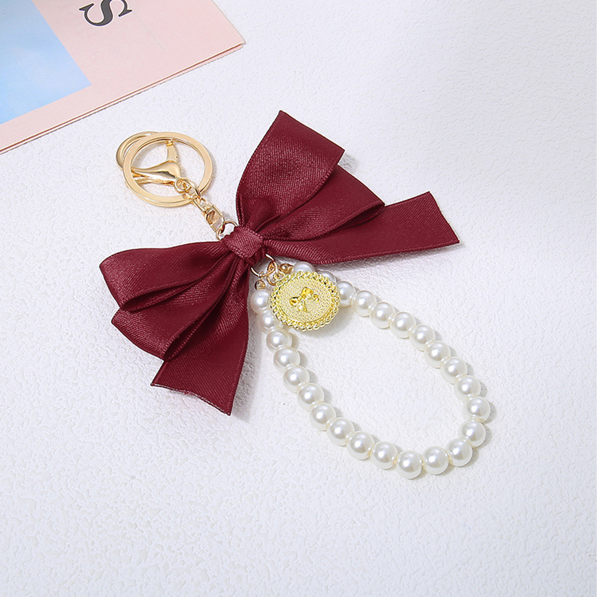 Green Bow - Adorned Pearl Keychain