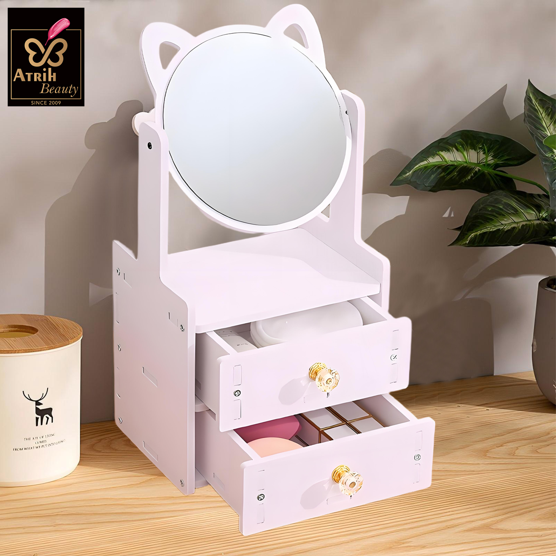 Desktop Cosmetic Storage Box with Makeup Mirror And Drawers