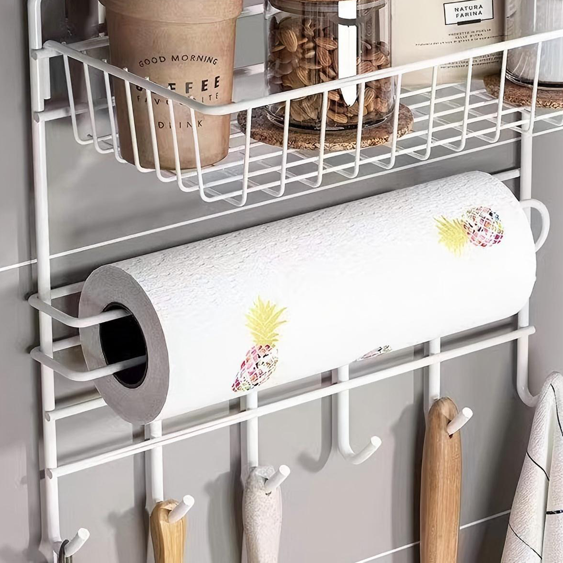 Black Metal 2 - Tier Kitchen Storage Rack with Hooks