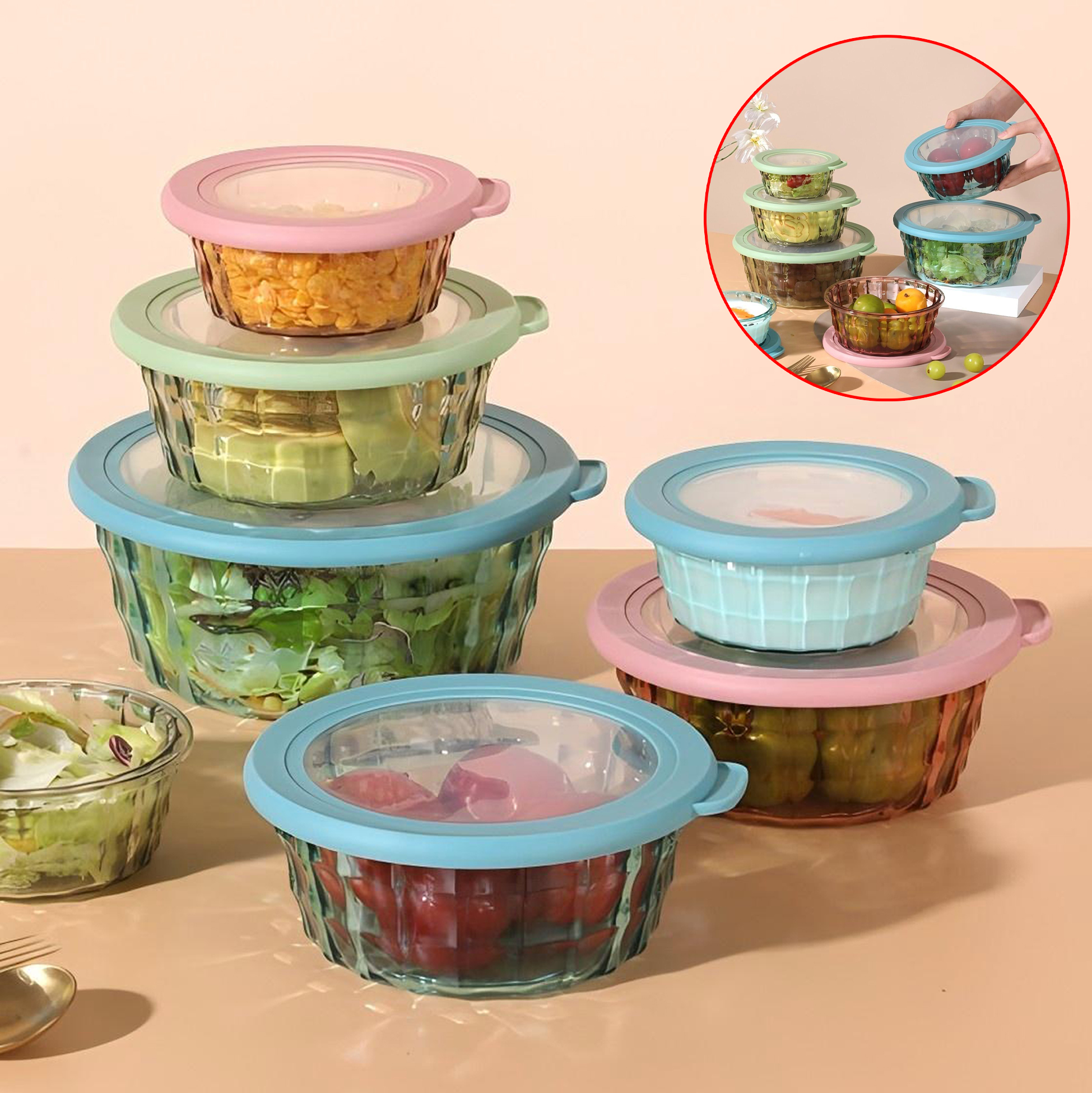 3 Piece Plastic Salad Bowl Set with Lids