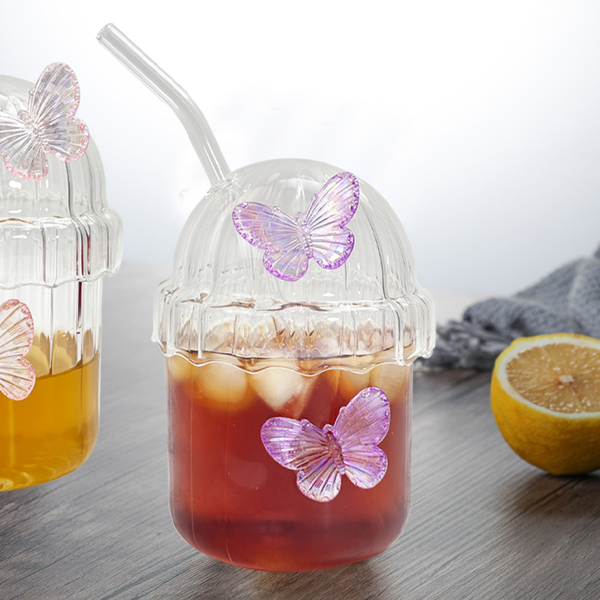 Butterfly - Decorated Glass Straw Cup