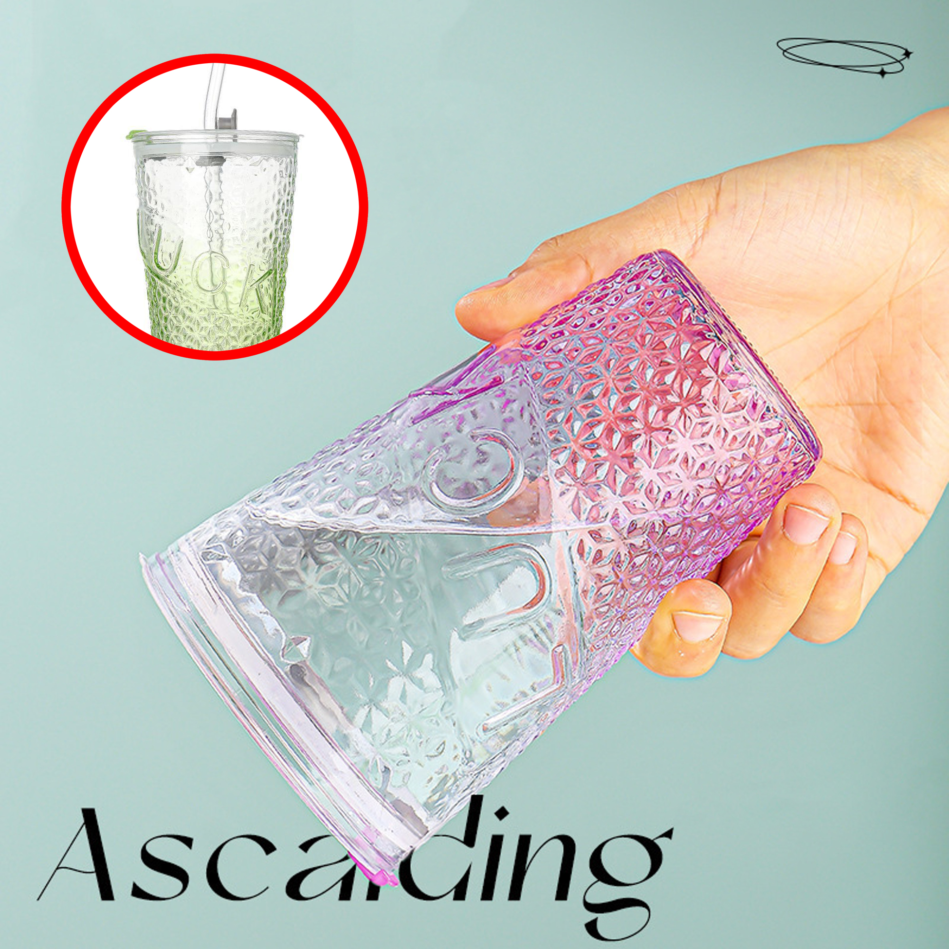 460ML Glass Cups with Straw and Lid