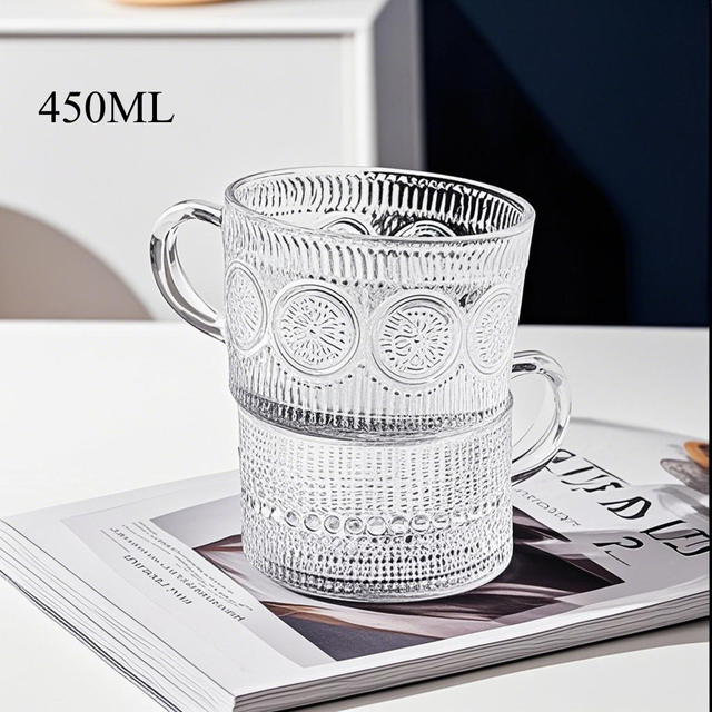450ML Embossed Glass Mug with Handle