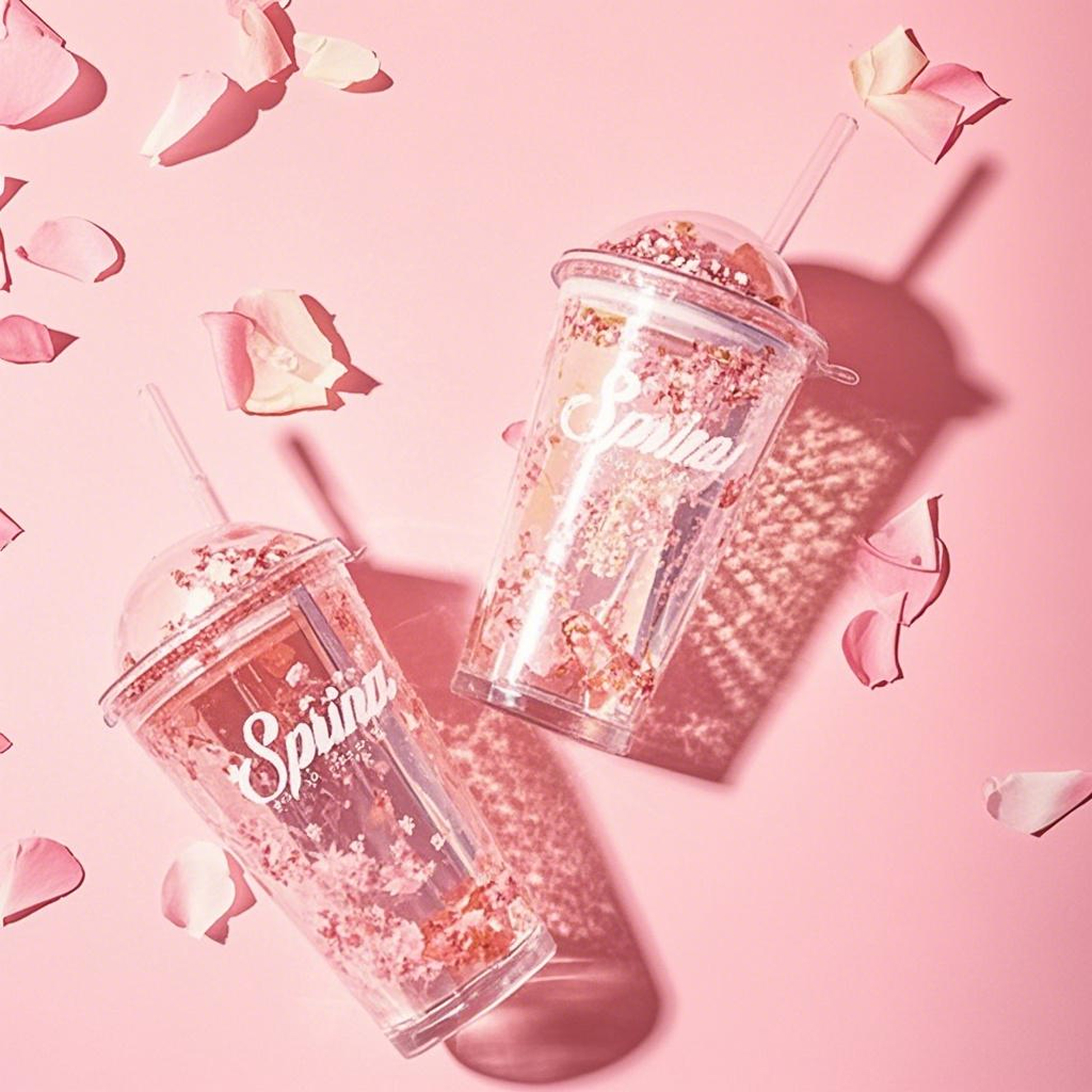 450ML Sakura Themed Glass Straw Cup