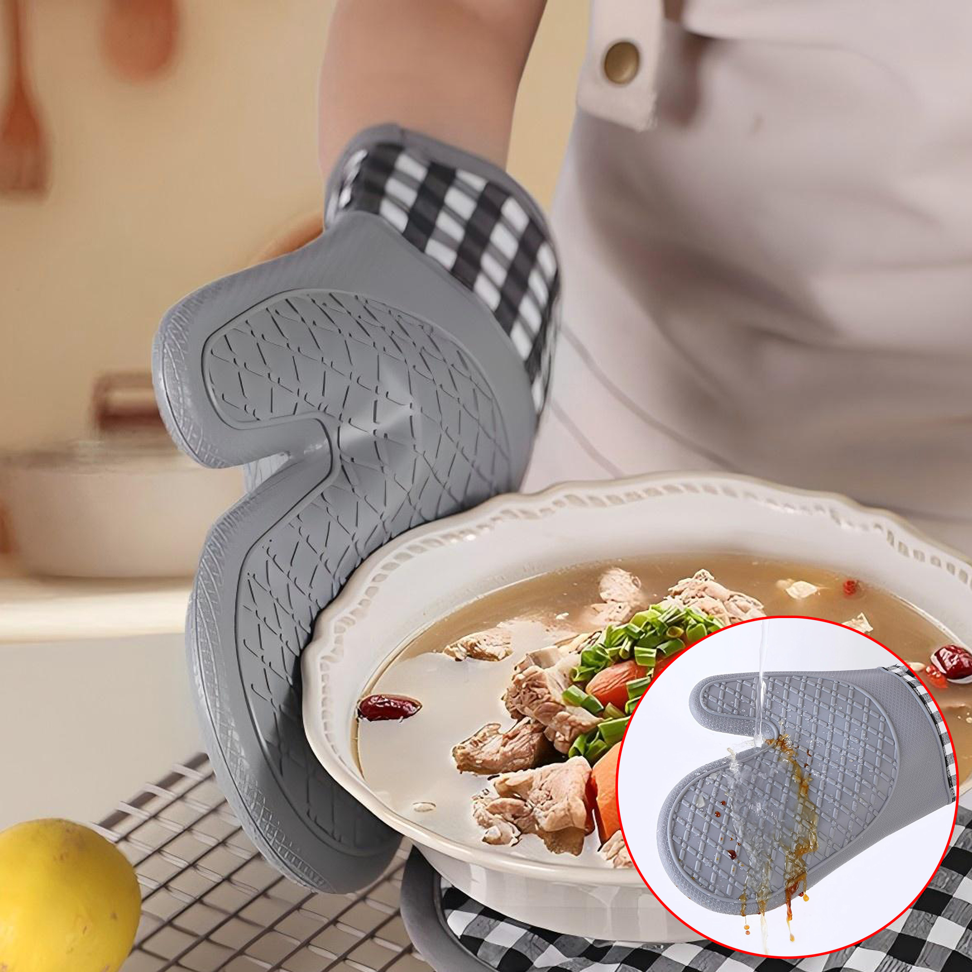 Stylish Grey Silicone Oven Mitt