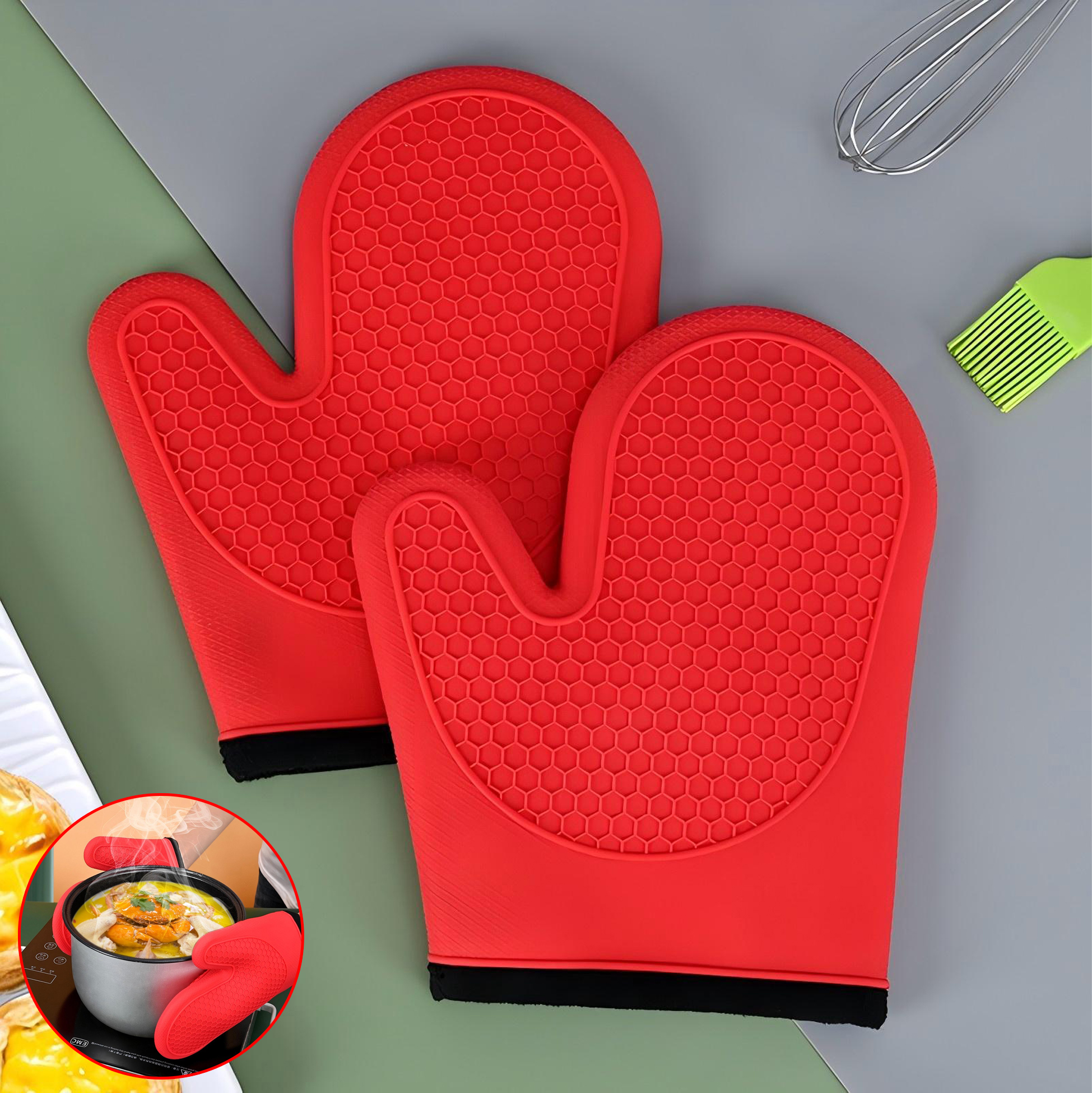 Vibrant Red Silicone Oven Mitt