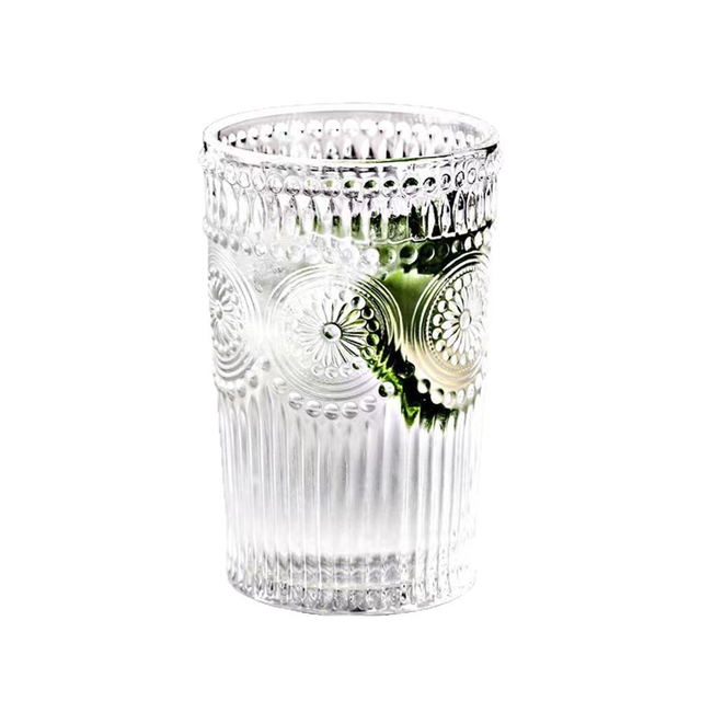 350ML Sunflower Embossed Clear Glass Cup